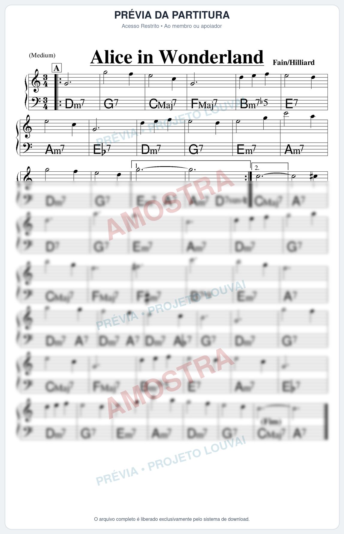 Prévia protegida da primeira página da partitura Partitura para Gaita de Fole - Alice in Wonderland - Real Book de Jazz