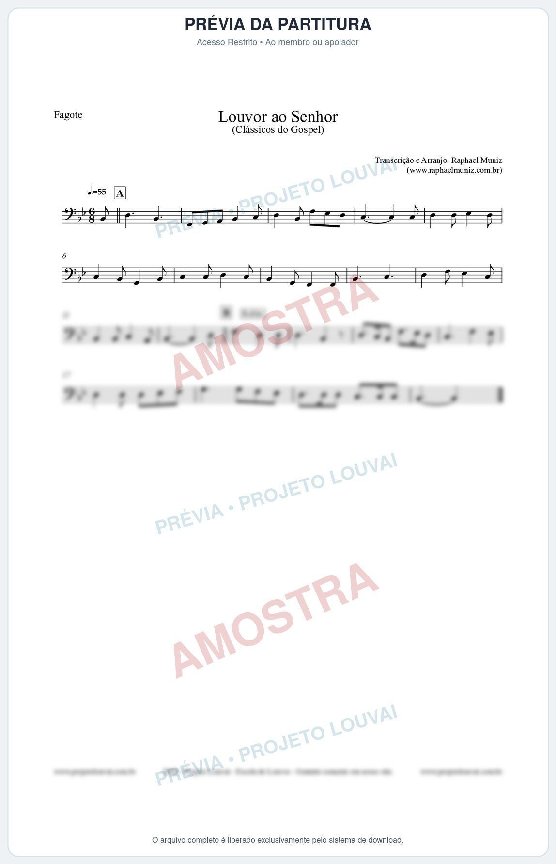 Prévia protegida da primeira página da partitura Partitura para Fagote - Louvor ao Senhor - Cantor Cristão nº3 - Clássicos do Gospel