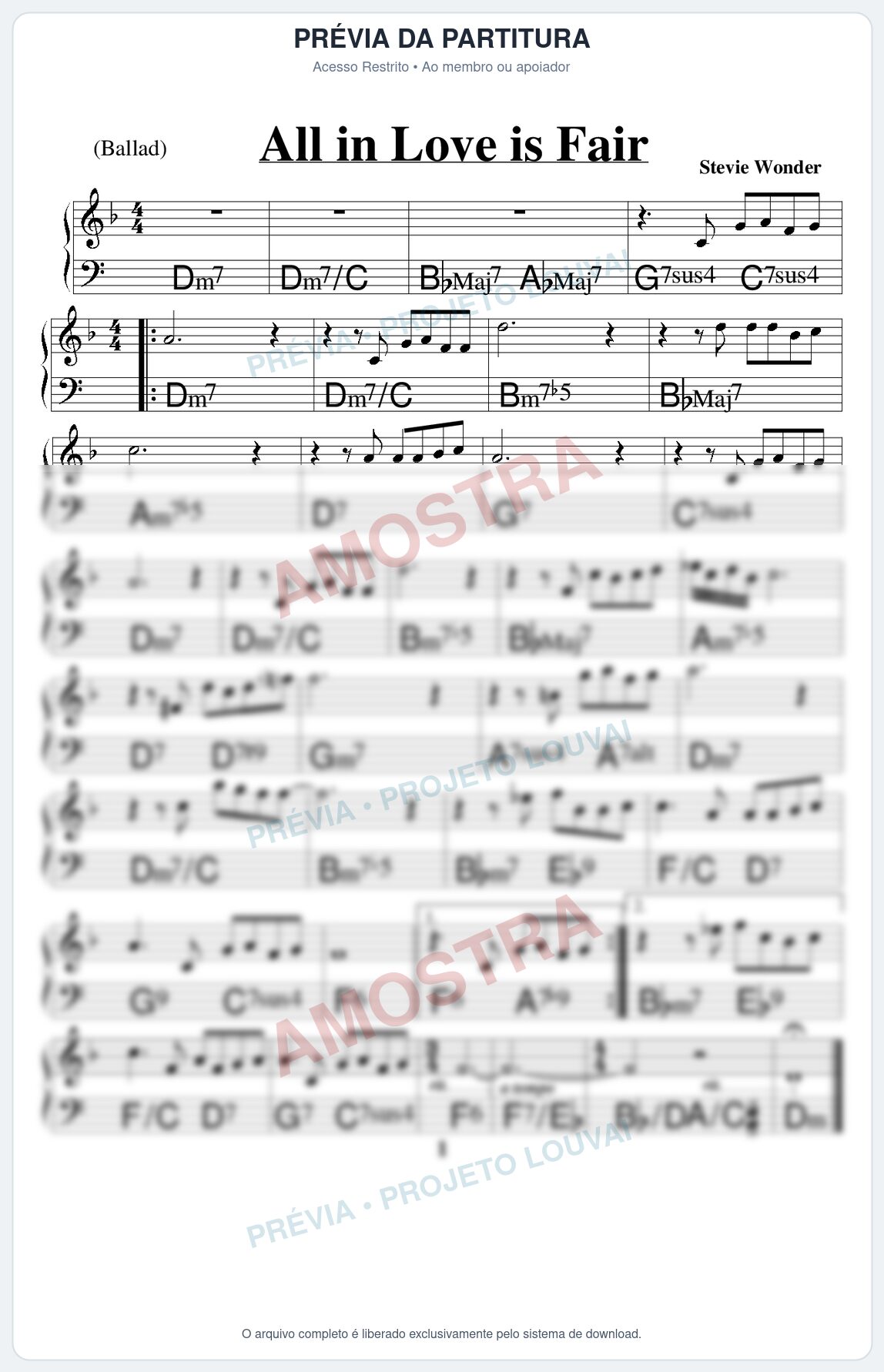 Prévia protegida da primeira página da partitura Partitura para Metalofone alto - All in Love is Fair - Real Book de Jazz
