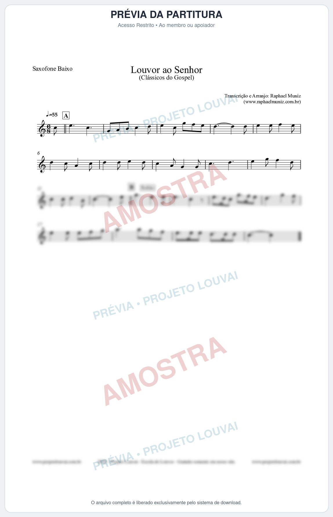 Prévia protegida da primeira página da partitura Partitura para Saxofone Baixo - Louvor ao Senhor - Cantor Cristão nº3 - Clássicos do Gospel