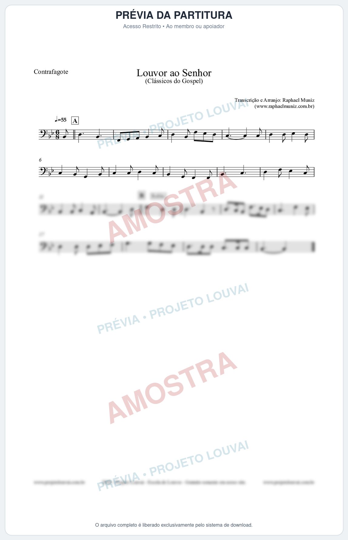 Prévia protegida da primeira página da partitura Partitura para Contrafagote - Louvor ao Senhor - Cantor Cristão nº3 - Clássicos do Gospel