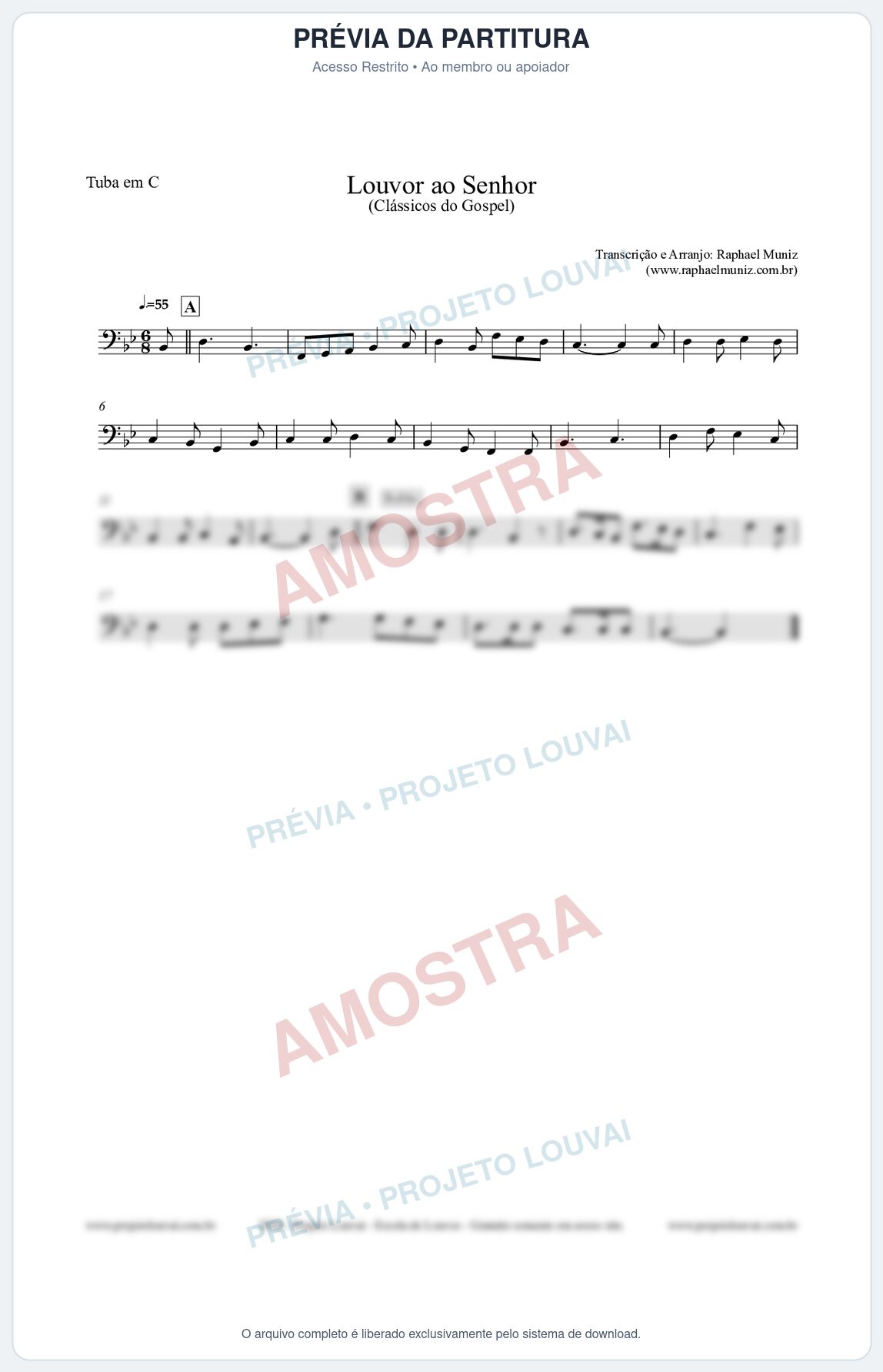 Prévia protegida da primeira página da partitura Partitura para Tuba em C - Louvor ao Senhor - Cantor Cristão nº3 - Clássicos do Gospel