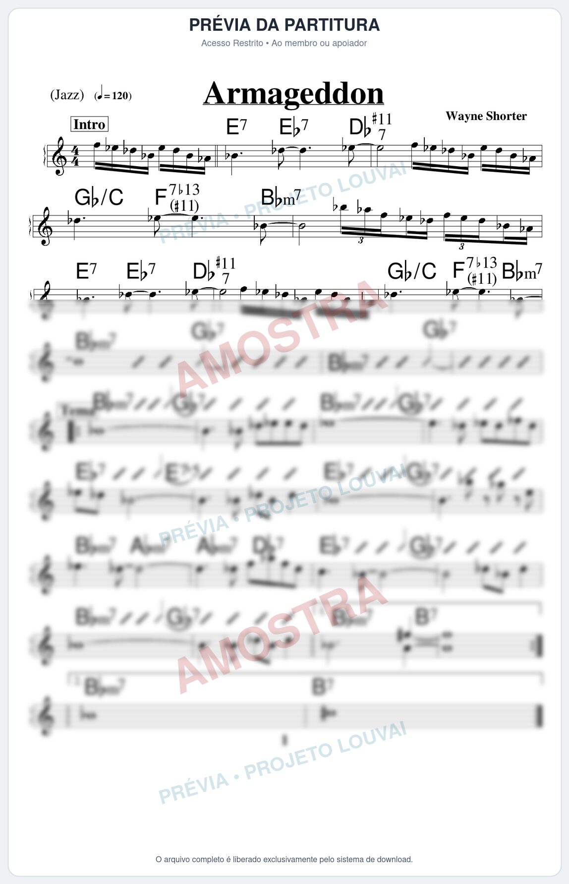 Prévia protegida da primeira página da partitura Partitura para Metalofone alto - Armageddon - Real Book de Jazz