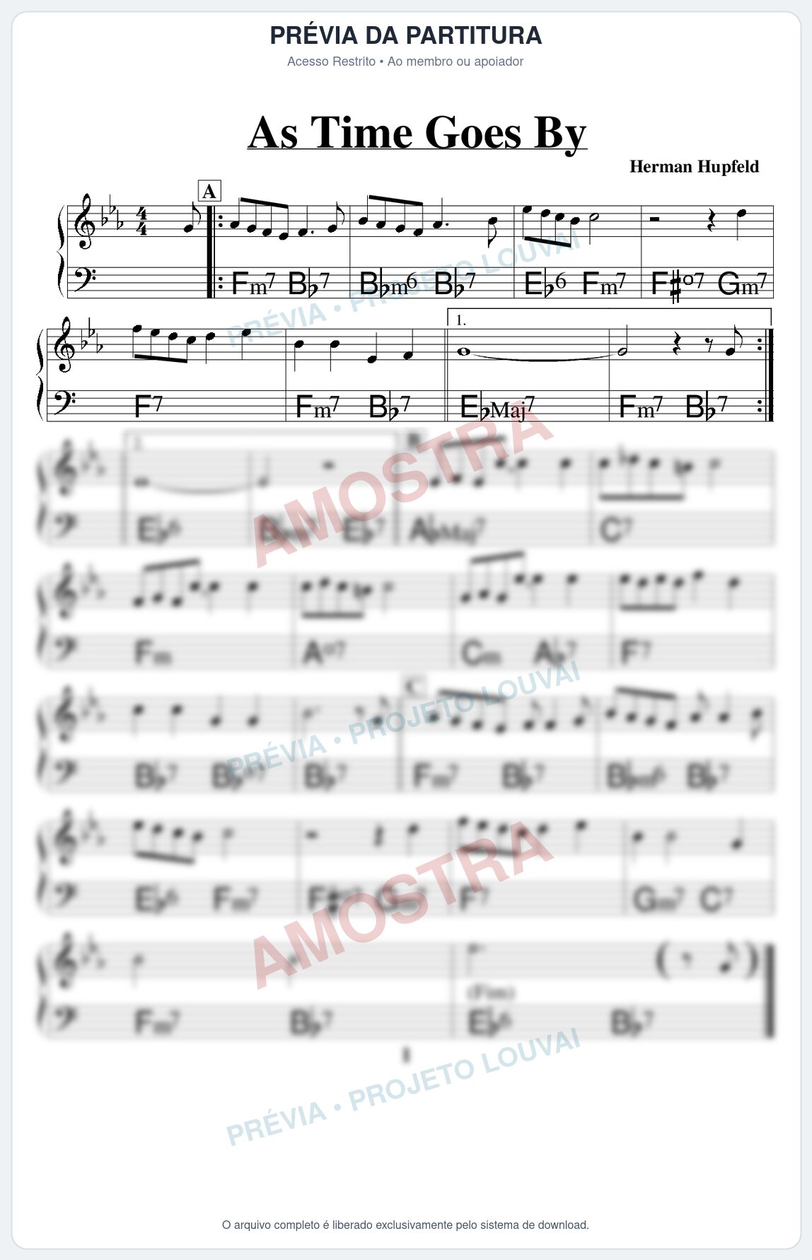 Prévia protegida da primeira página da partitura Partitura para Alaúde - As Time Goes By - Real Book de Jazz