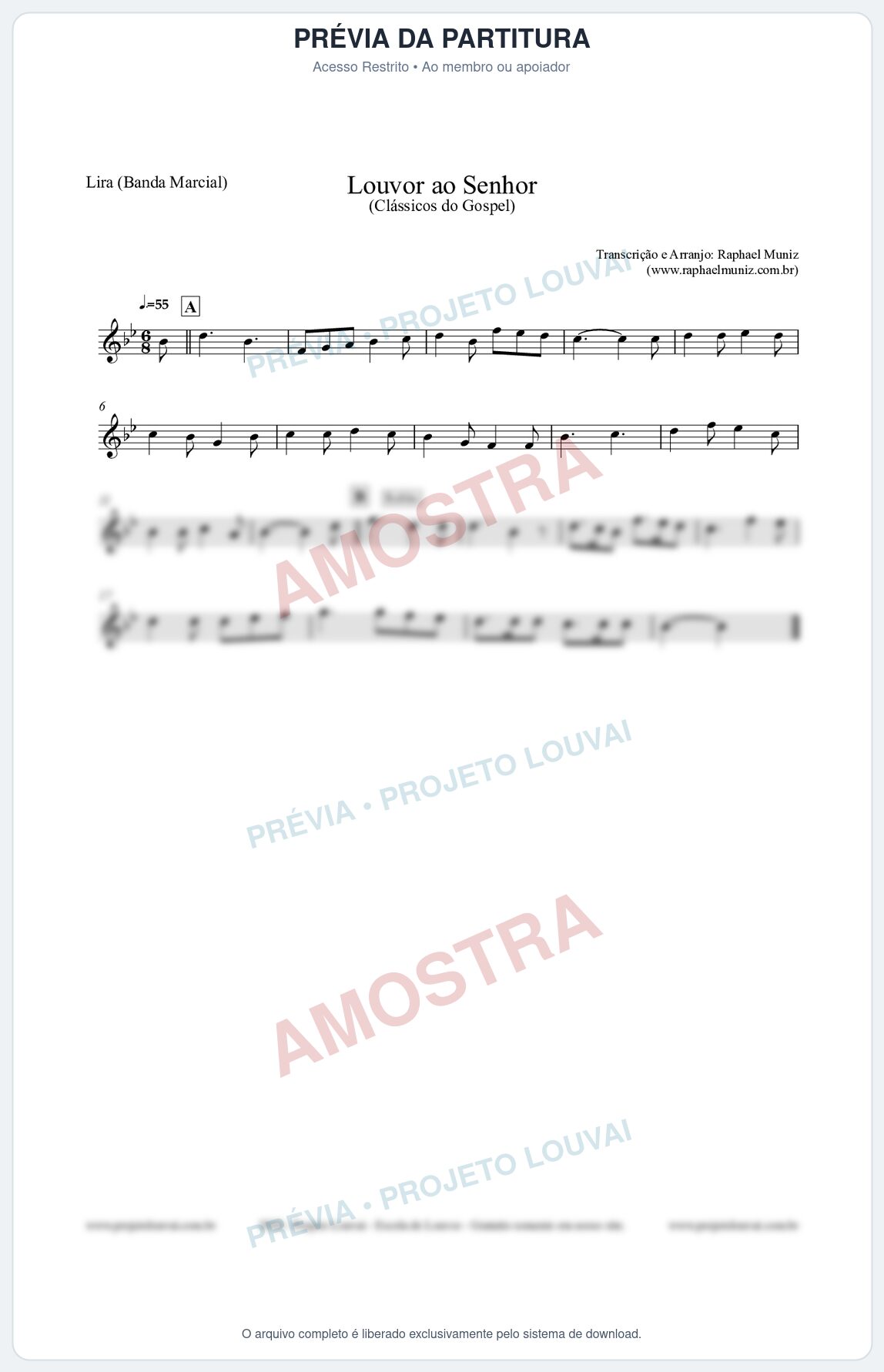 Prévia protegida da primeira página da partitura Partitura para Lira (Banda Marcial) - Louvor ao Senhor - Cantor Cristão nº3 - Clássicos do Gospel