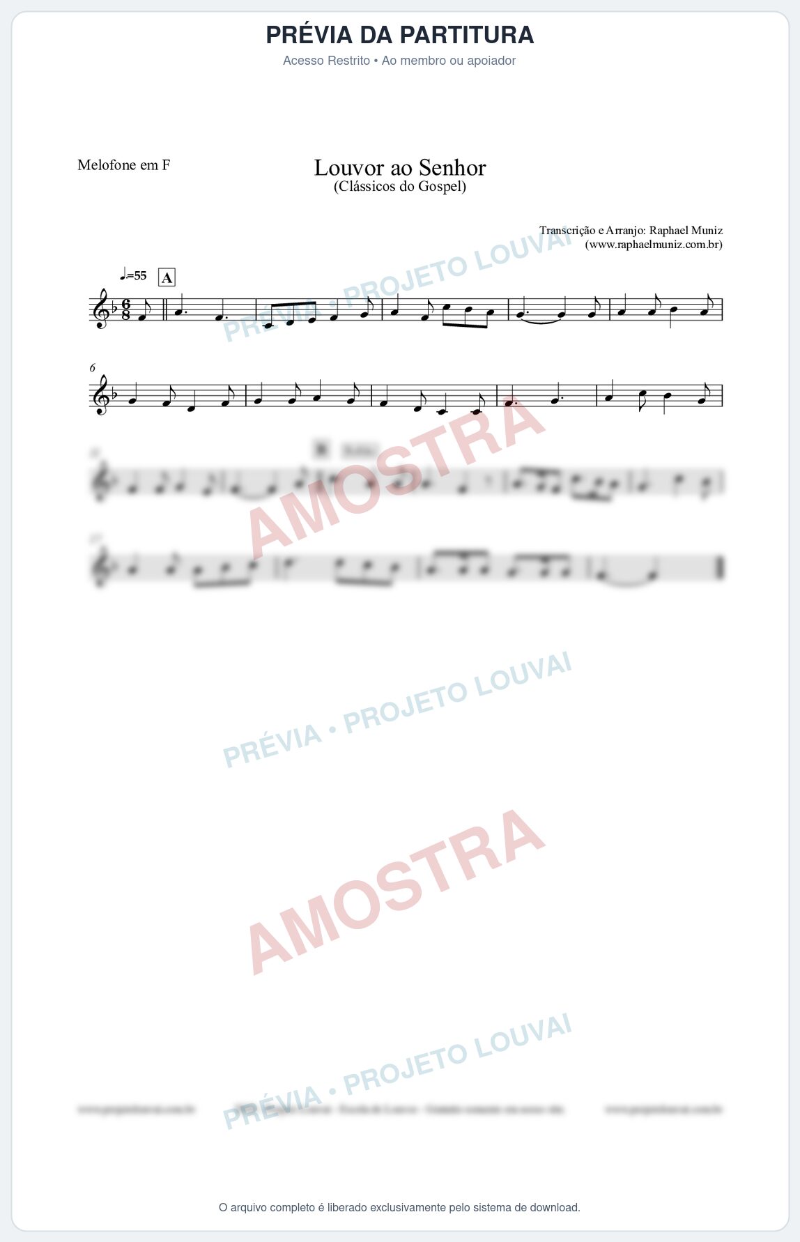Prévia protegida da primeira página da partitura Partitura para Melofone em F - Louvor ao Senhor - Cantor Cristão nº3 - Clássicos do Gospel