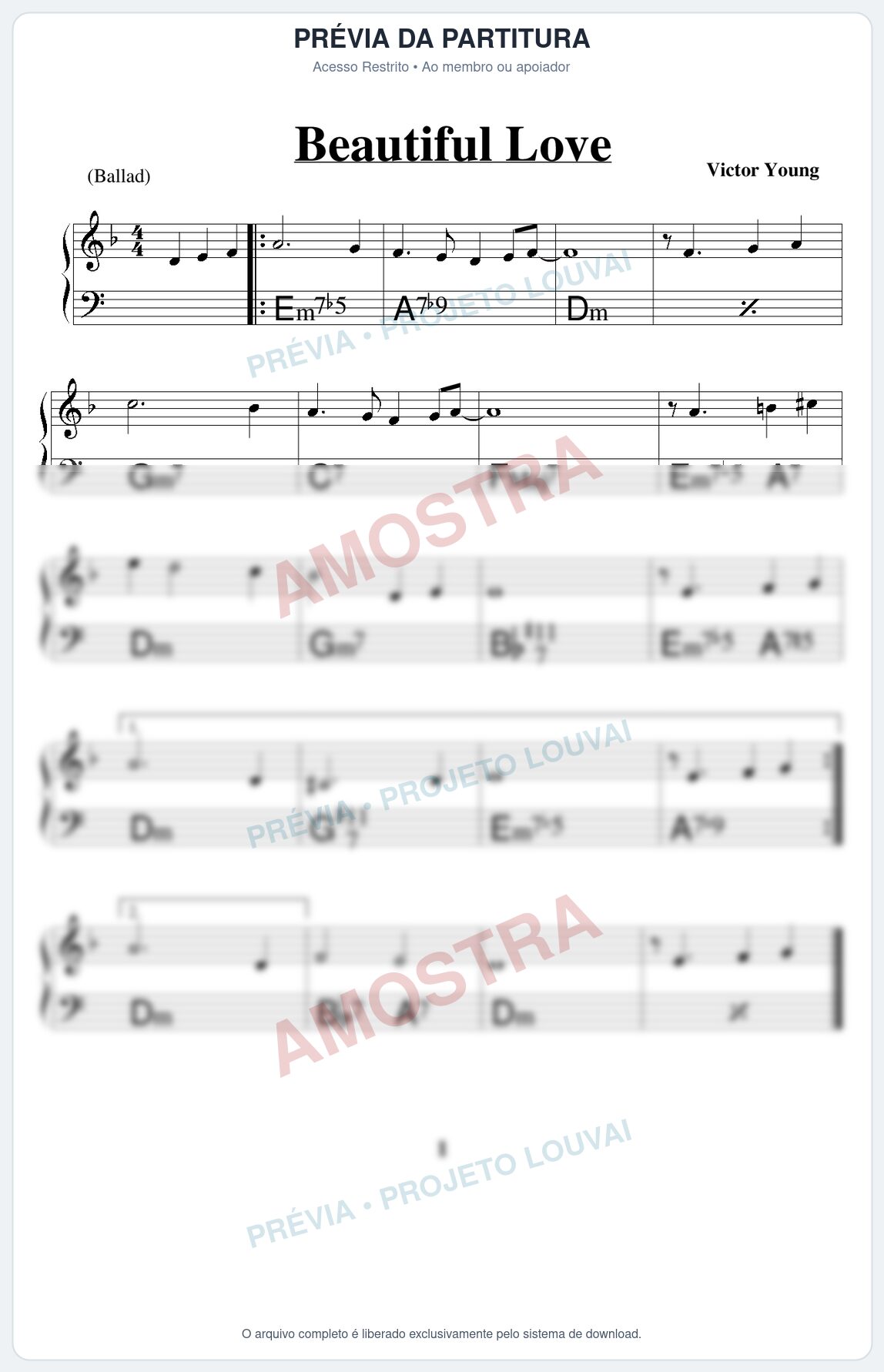 Prévia protegida da primeira página da partitura Partitura para Gaita de Fole - Beautiful Love - Real Book de Jazz