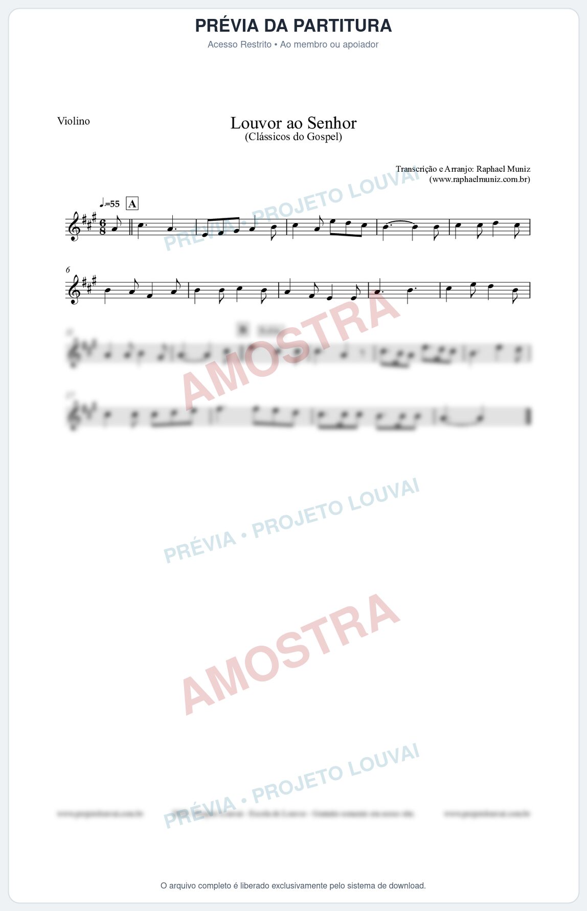 Prévia protegida da primeira página da partitura Partitura para Violino - Louvor ao Senhor - Cantor Cristão nº3 - Clássicos do Gospel
