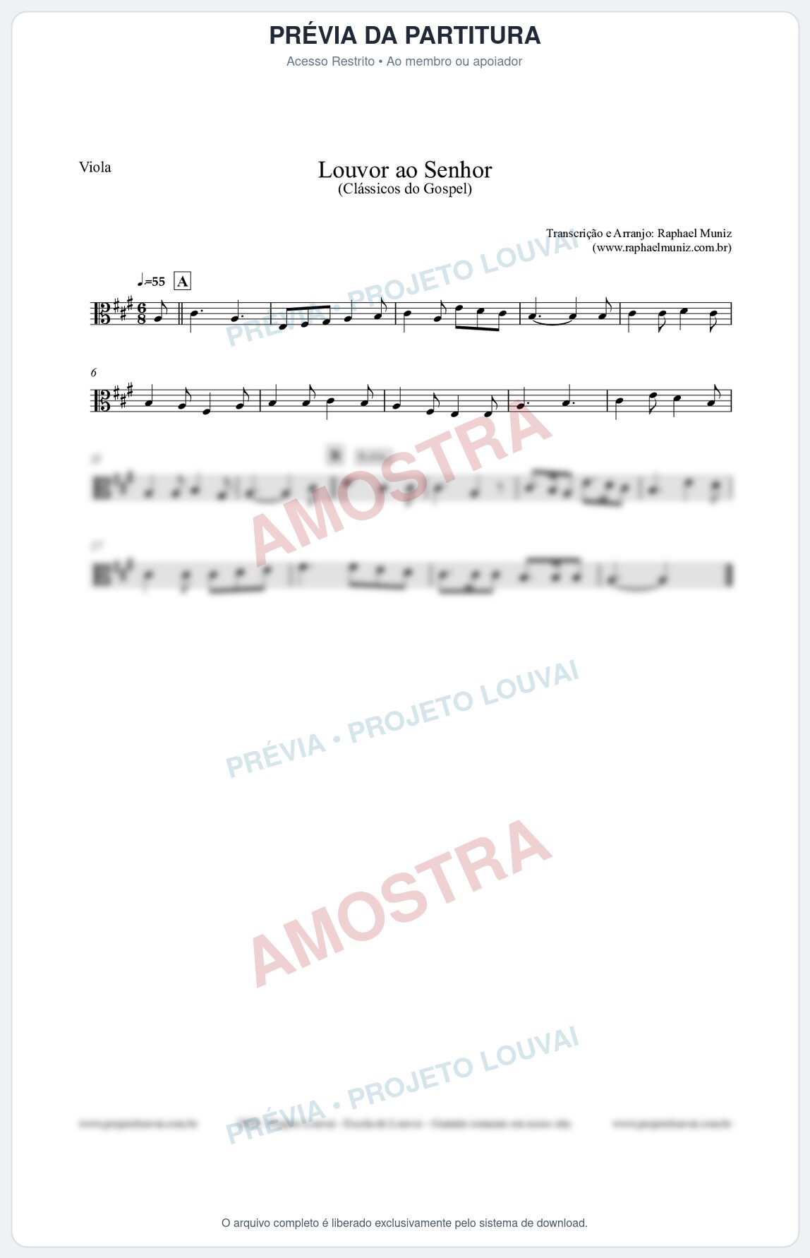 Prévia protegida da primeira página da partitura Partitura para Viola - Louvor ao Senhor - Cantor Cristão nº3 - Clássicos do Gospel