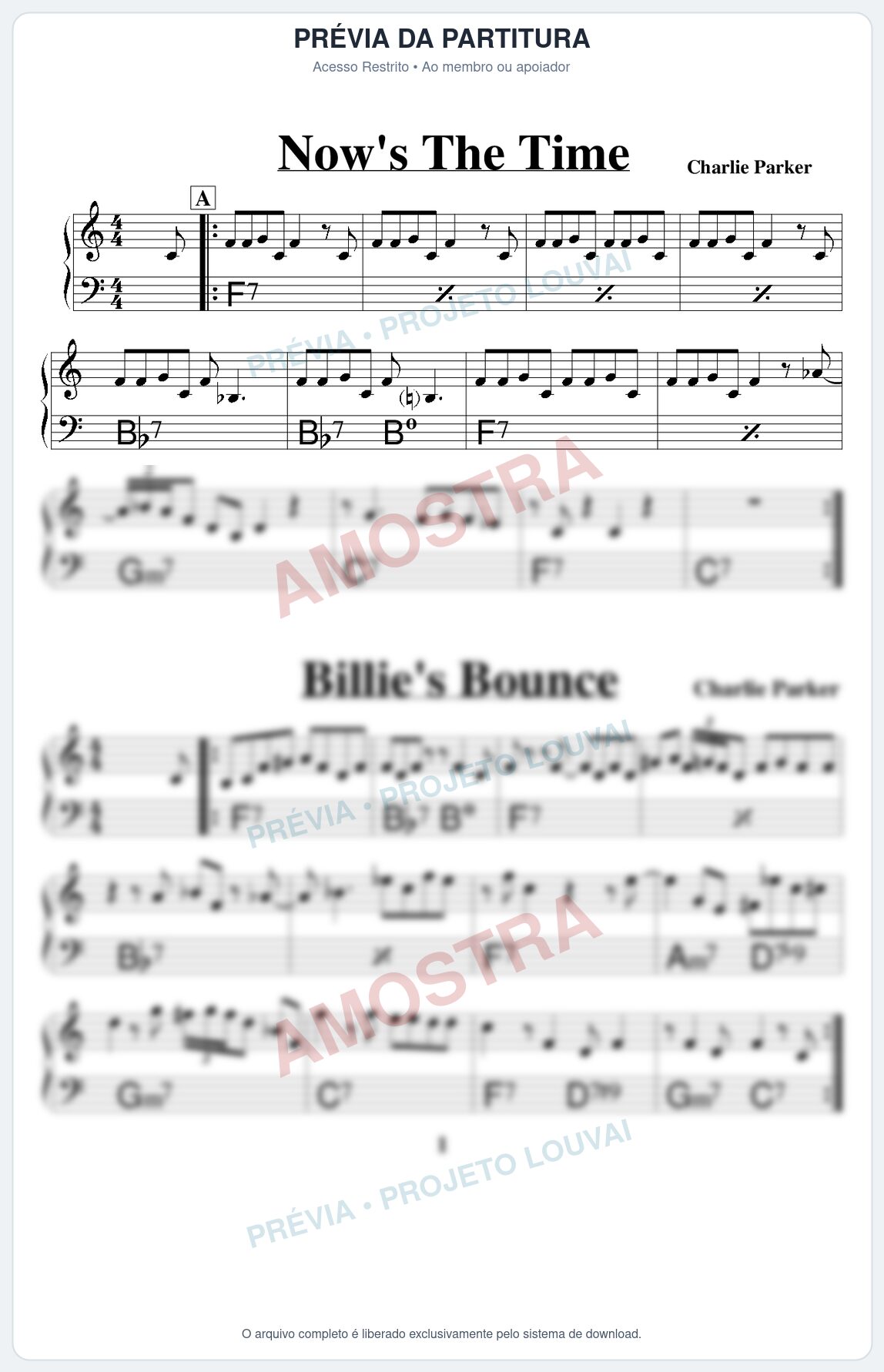 Prévia protegida da primeira página da partitura Partitura para Trompete Piccolo em Sib - Billie s Bounce - Real Book de Jazz