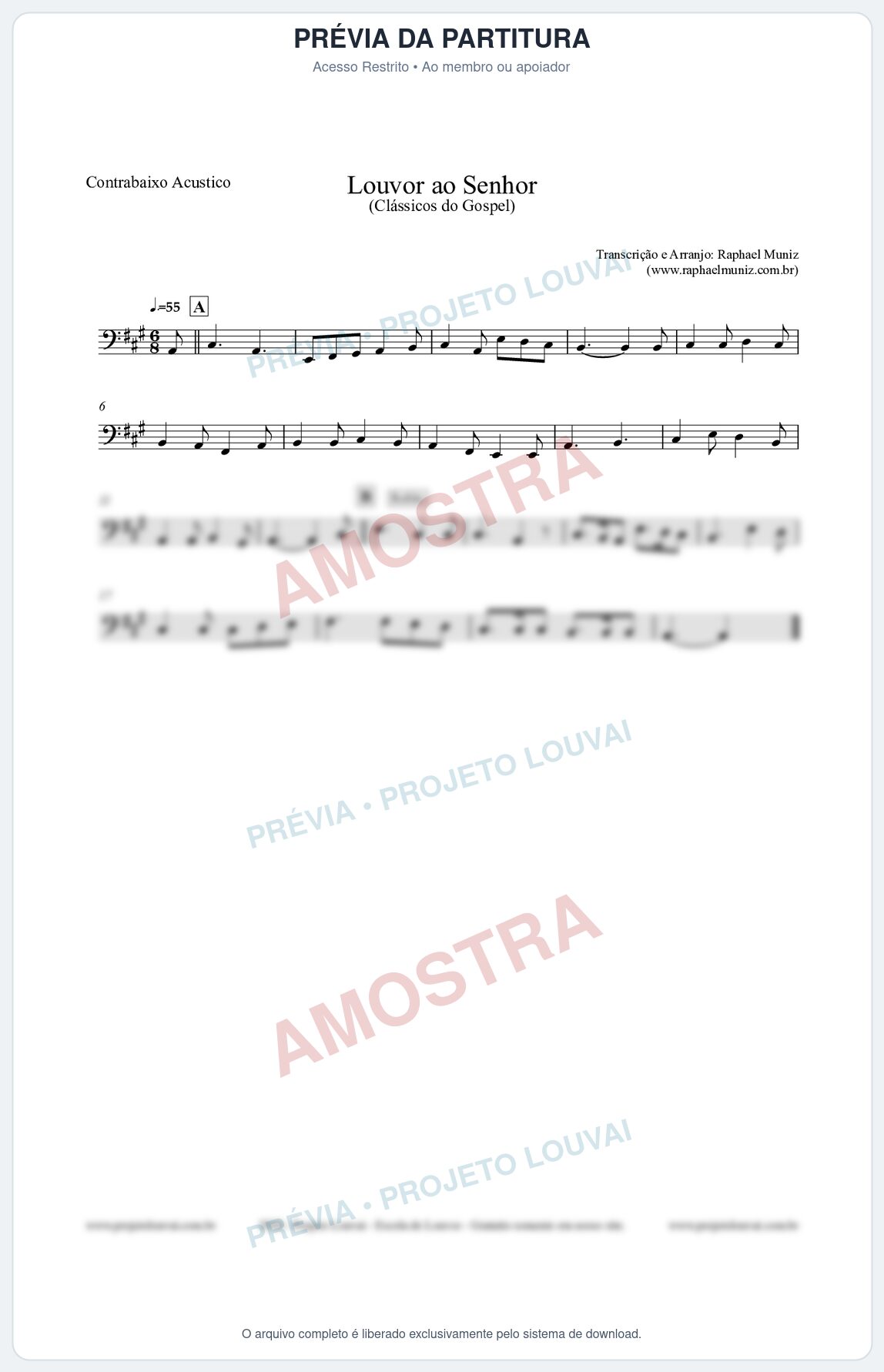 Prévia protegida da primeira página da partitura Partitura para Contrabaixo Acústico - Louvor ao Senhor - Cantor Cristão nº3 - Clássicos do Gospel