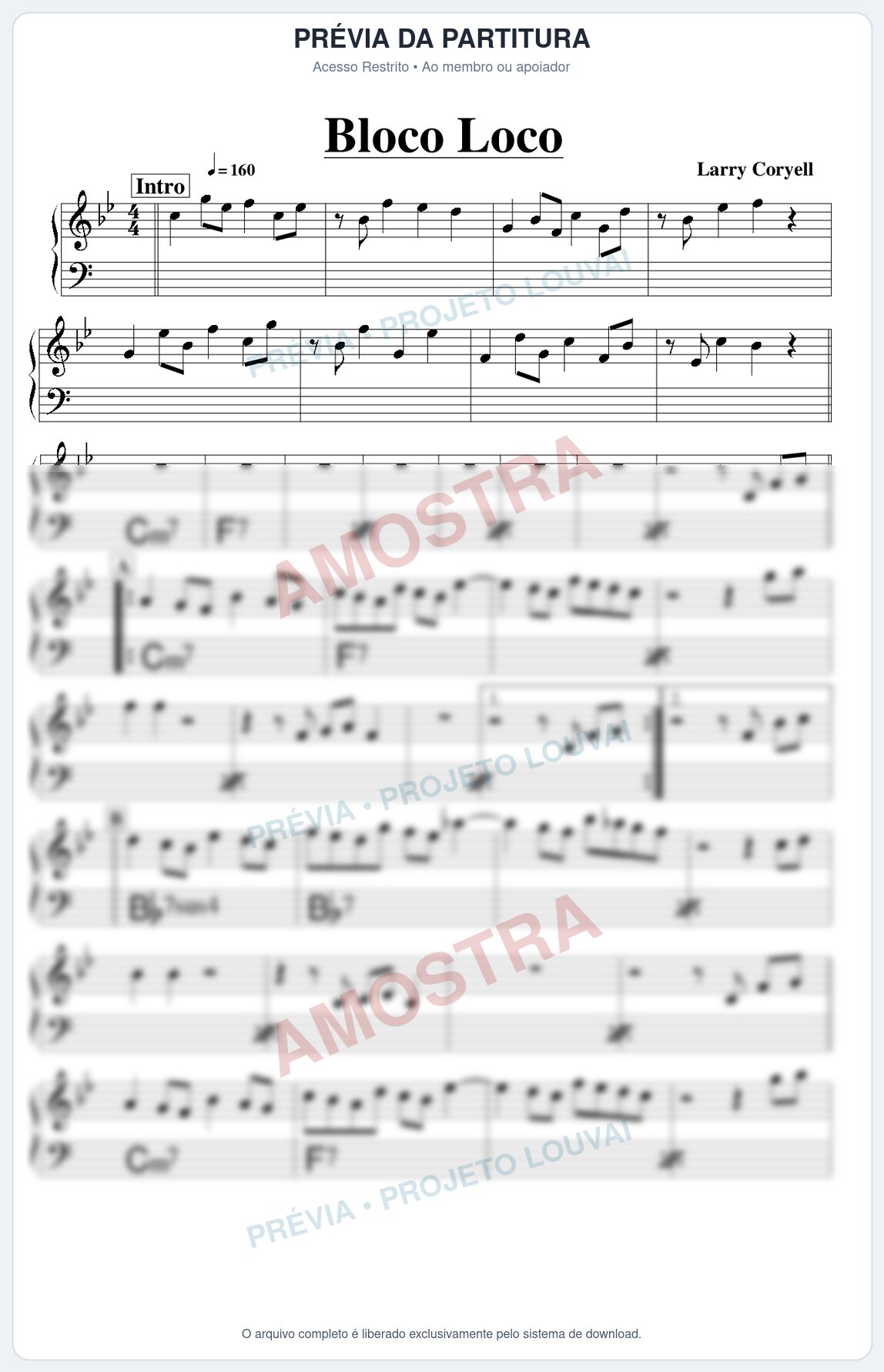 Prévia protegida da primeira página da partitura Partitura para Trompete Piccolo em Sib - Bloco Loco - Real Book de Jazz