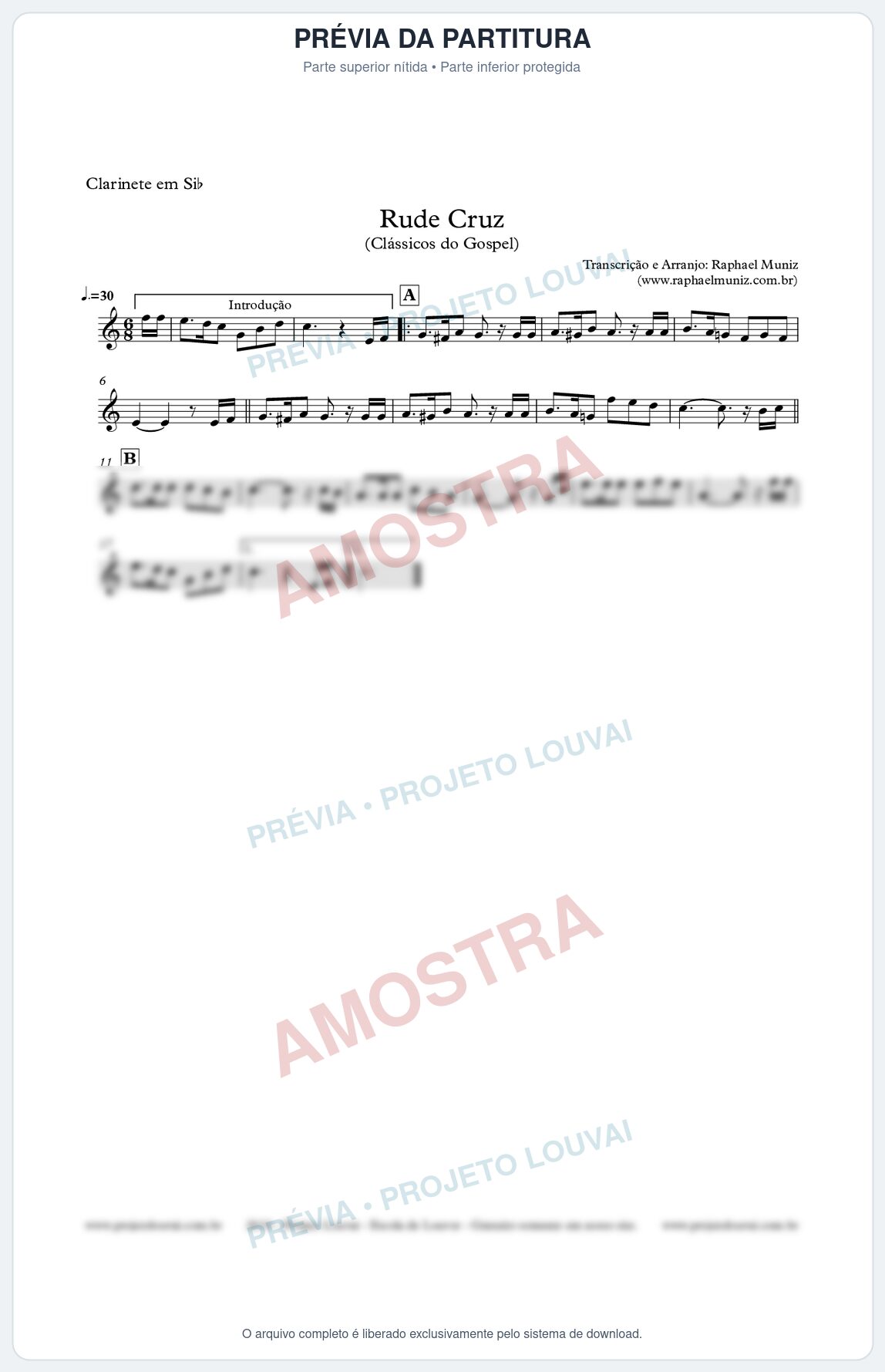 Prévia protegida da primeira página da partitura Partitura para Clarinete - Rude Cruz - Clássicos do Gospel