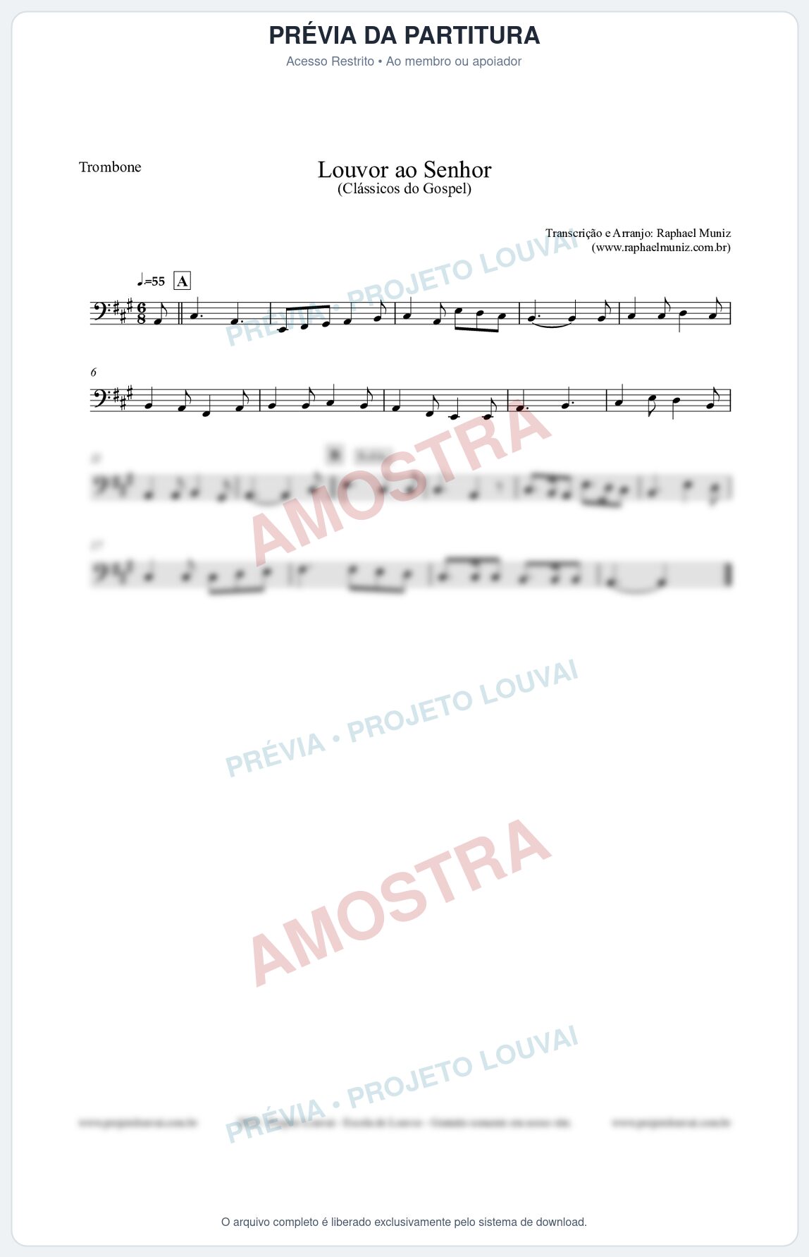 Prévia protegida da primeira página da partitura Partitura para Trombone - Louvor ao Senhor - Cantor Cristão nº3 - Clássicos do Gospel