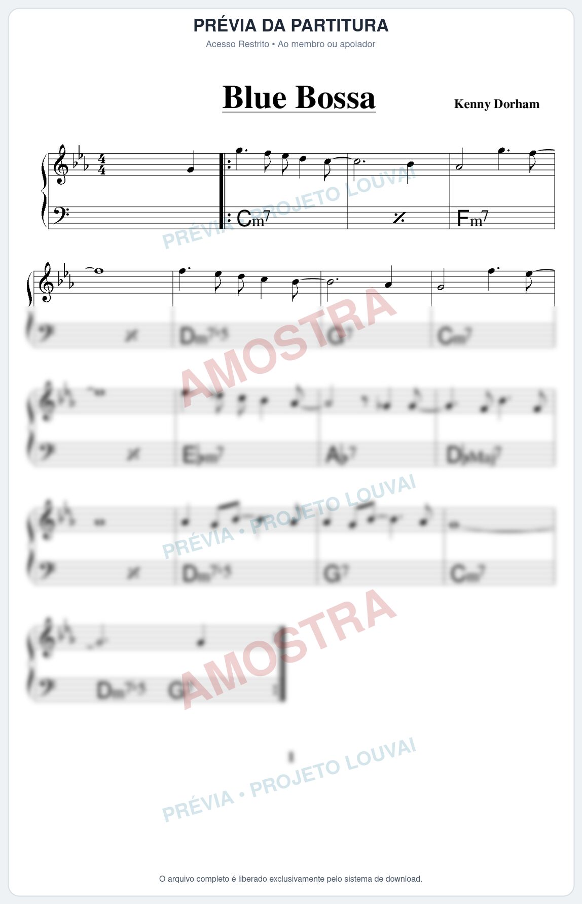 Prévia protegida da primeira página da partitura Partitura para Oficleide - Blue Bossa - Real Book de Jazz