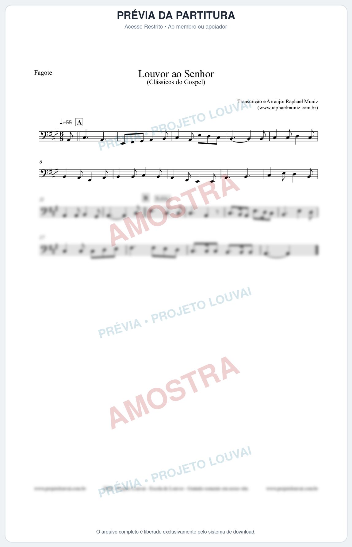 Prévia protegida da primeira página da partitura Partitura para Fagote - Louvor ao Senhor - Cantor Cristão nº3 - Clássicos do Gospel