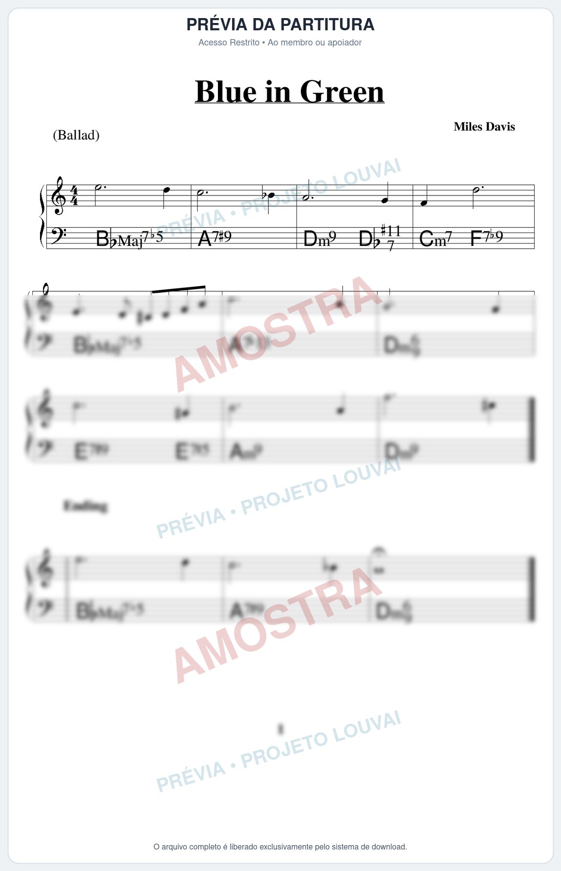 Prévia protegida da primeira página da partitura Partitura para Metalofone alto - Blue in Green - Real Book de Jazz