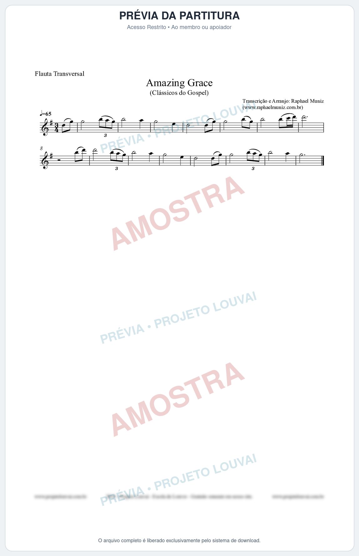 Prévia protegida da primeira página da partitura Partitura para Flauta Transversal - Amazing Grace - Clássicos do Gospel