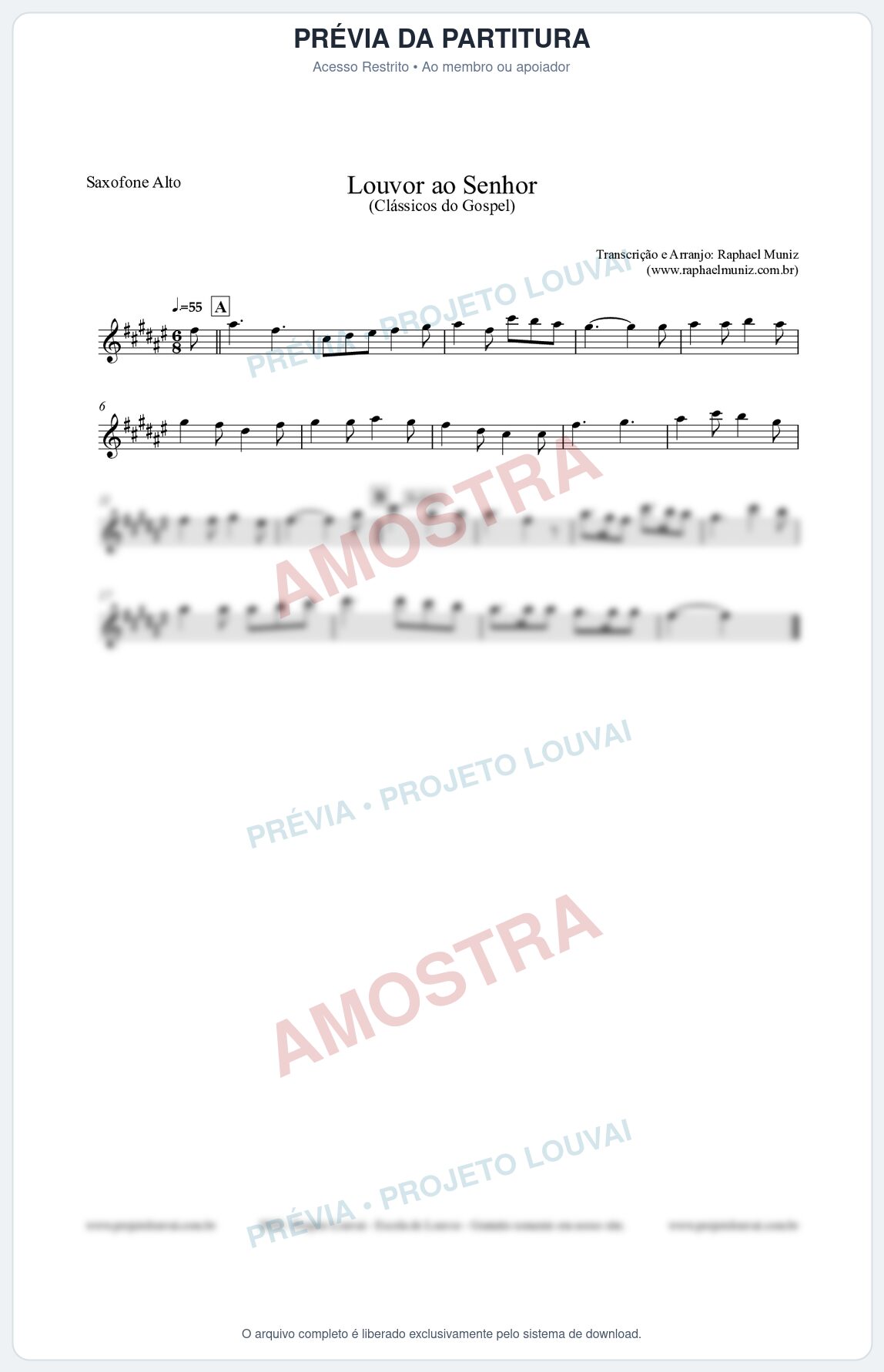 Prévia protegida da primeira página da partitura Partitura para Saxofone Alto - Louvor ao Senhor - Cantor Cristão nº3 - Clássicos do Gospel