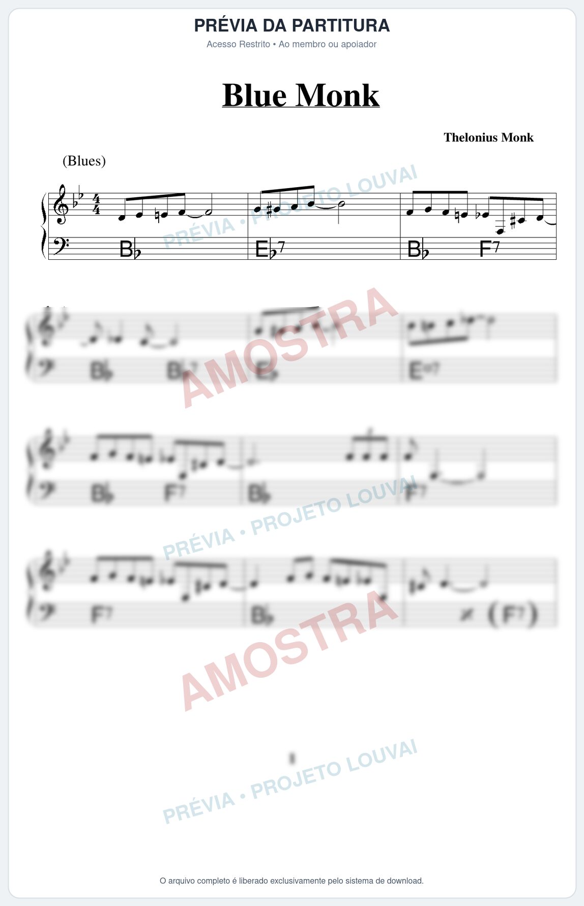 Prévia protegida da primeira página da partitura Partitura para Gaita de Fole - Blue Monk - Real Book de Jazz