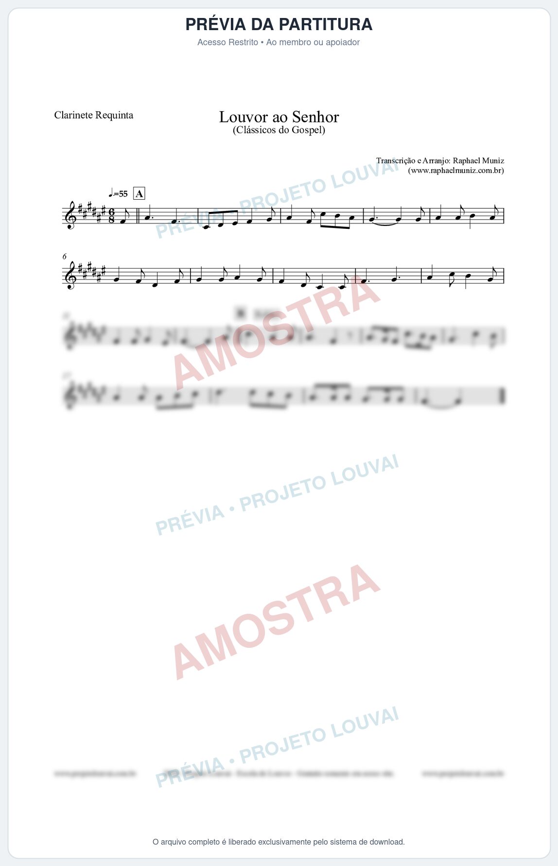 Prévia protegida da primeira página da partitura Partitura para Clarinete Requinta - Louvor ao Senhor - Cantor Cristão nº3 - Clássicos do Gospel