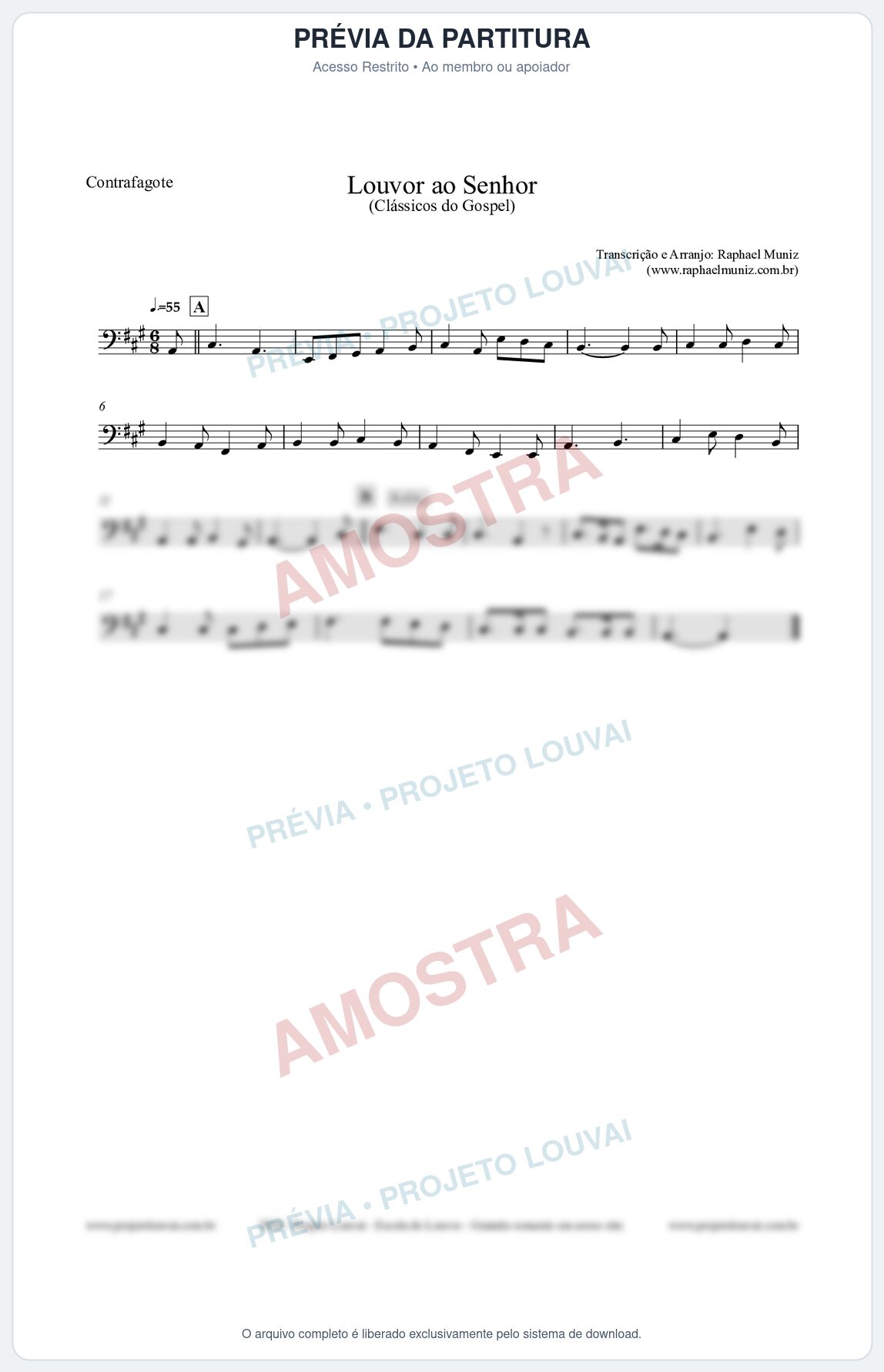 Prévia protegida da primeira página da partitura Partitura para Contrafagote - Louvor ao Senhor - Cantor Cristão nº3 - Clássicos do Gospel