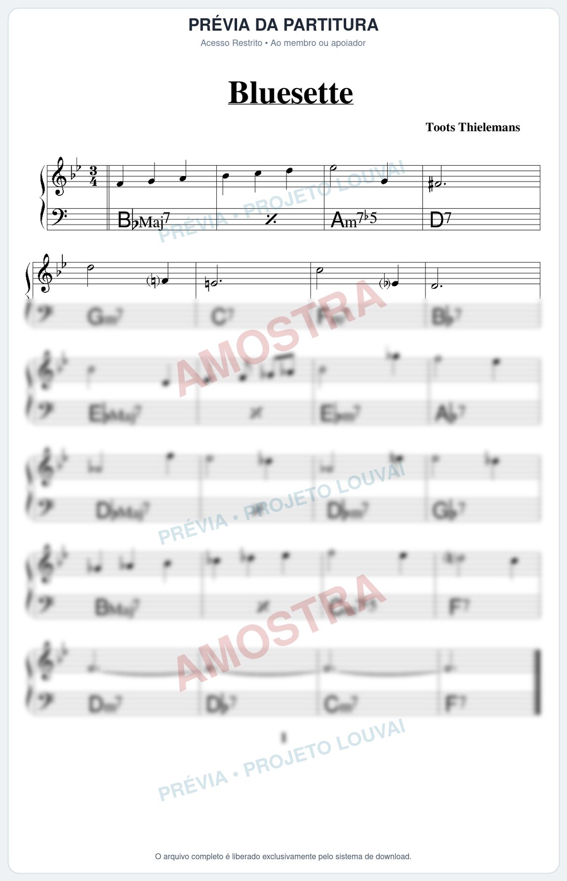 Prévia protegida da primeira página da partitura Partitura para Trompete Piccolo em Sib - Bluesette - Real Book de Jazz