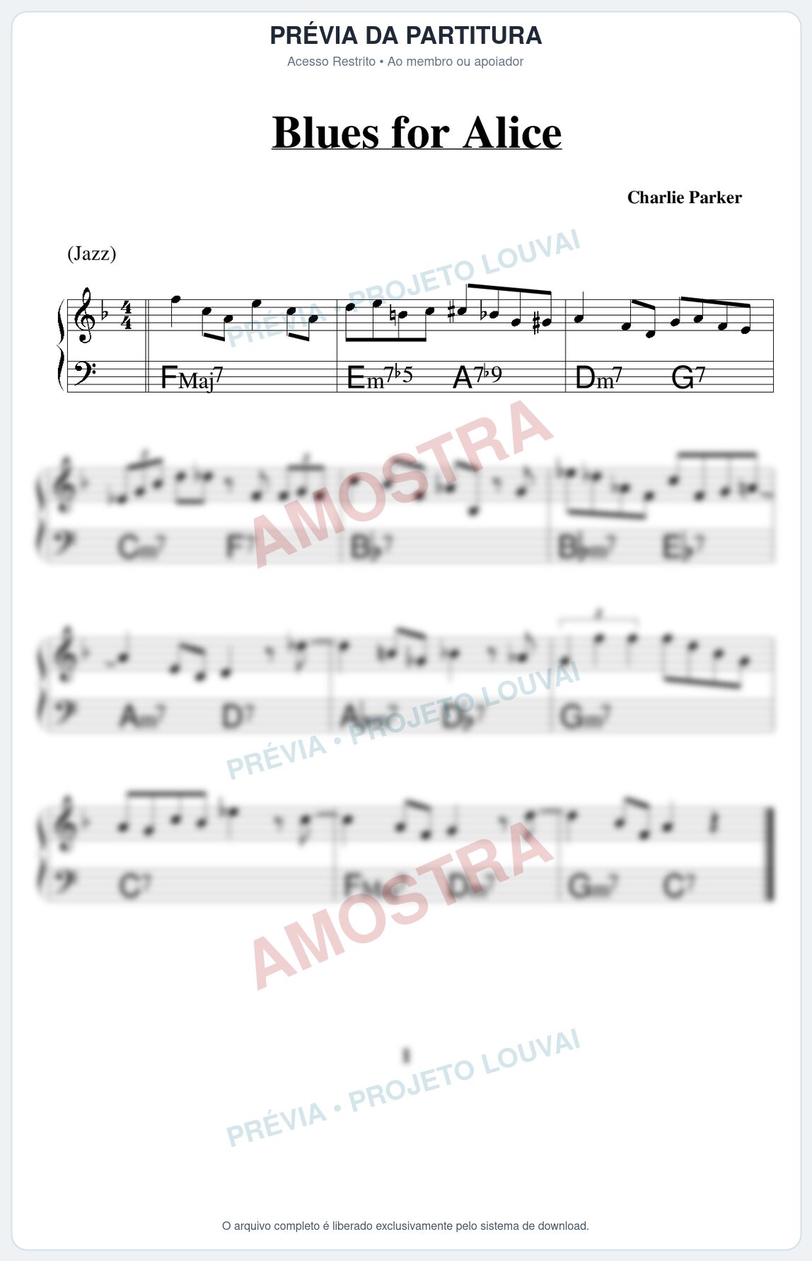 Prévia protegida da primeira página da partitura Partitura para Oficleide - Blues for Alice - Real Book de Jazz