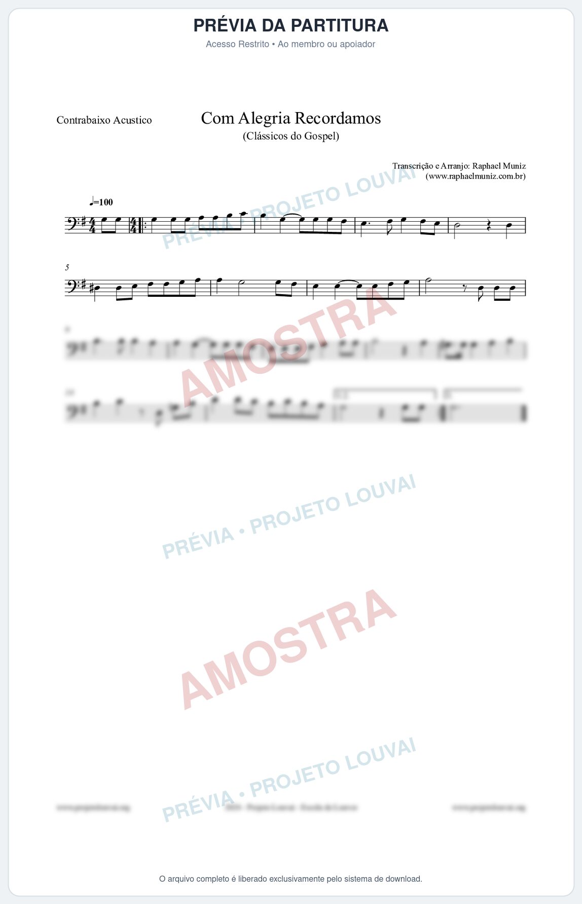 Prévia protegida da primeira página da partitura Partitura para Contrabaixo Acústico - Com Alegria Recordamos - HCC 613 - Clássicos do Gospel