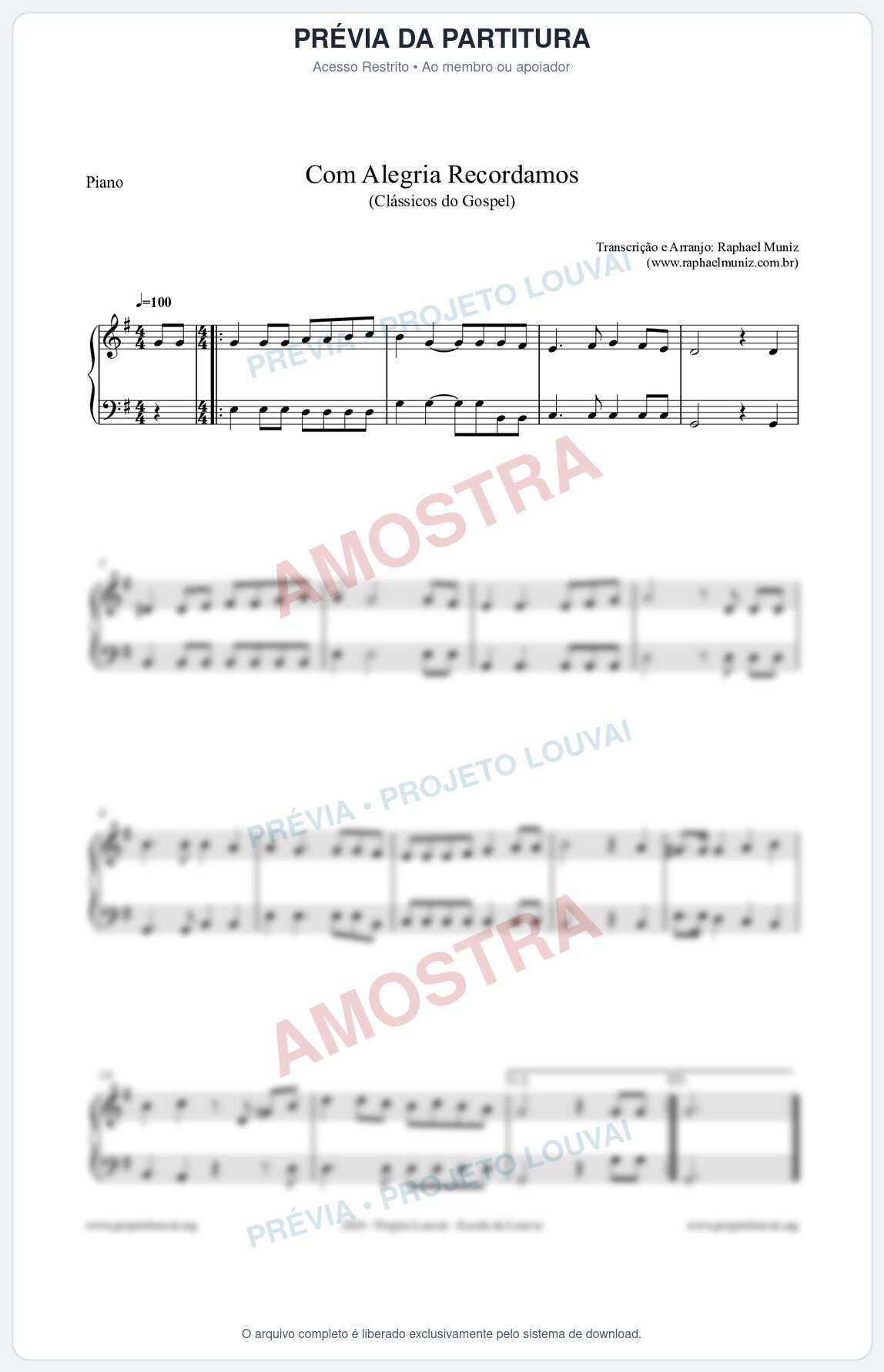 Prévia protegida da primeira página da partitura Partitura para Piano - Com Alegria Recordamos - HCC 613 - Clássicos do Gospel