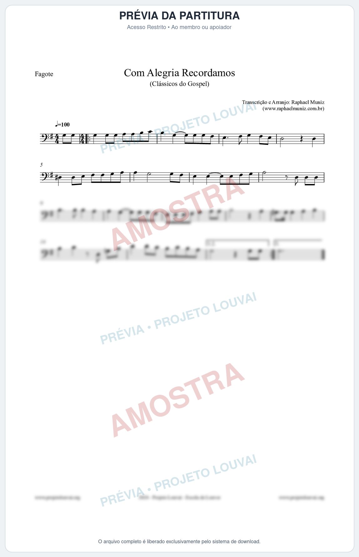 Prévia protegida da primeira página da partitura Partitura para Fagote - Com Alegria Recordamos - HCC 613 - Clássicos do Gospel