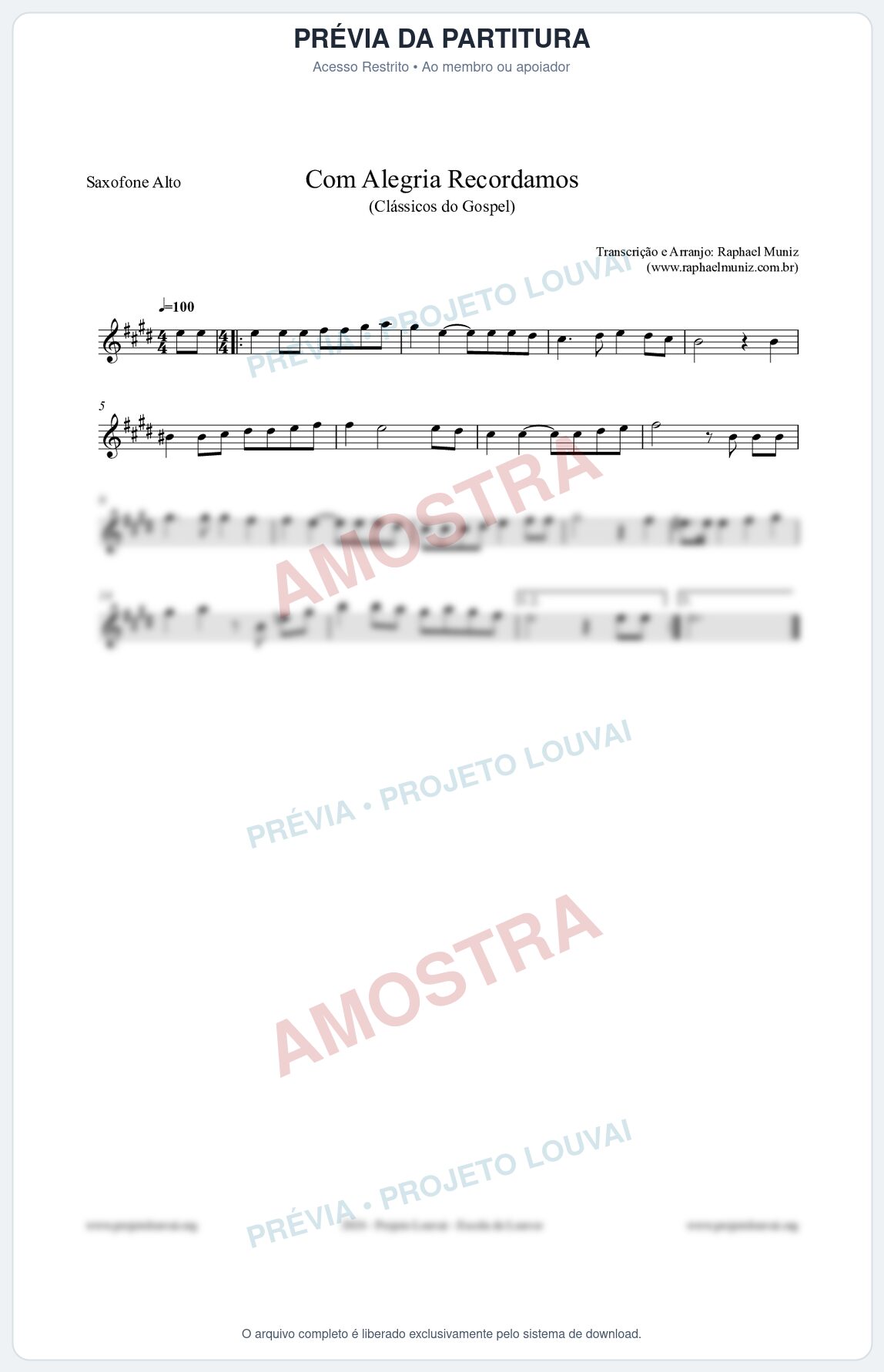 Prévia protegida da primeira página da partitura Partitura para Saxofone Alto - Com Alegria Recordamos - HCC 613 - Clássicos do Gospel