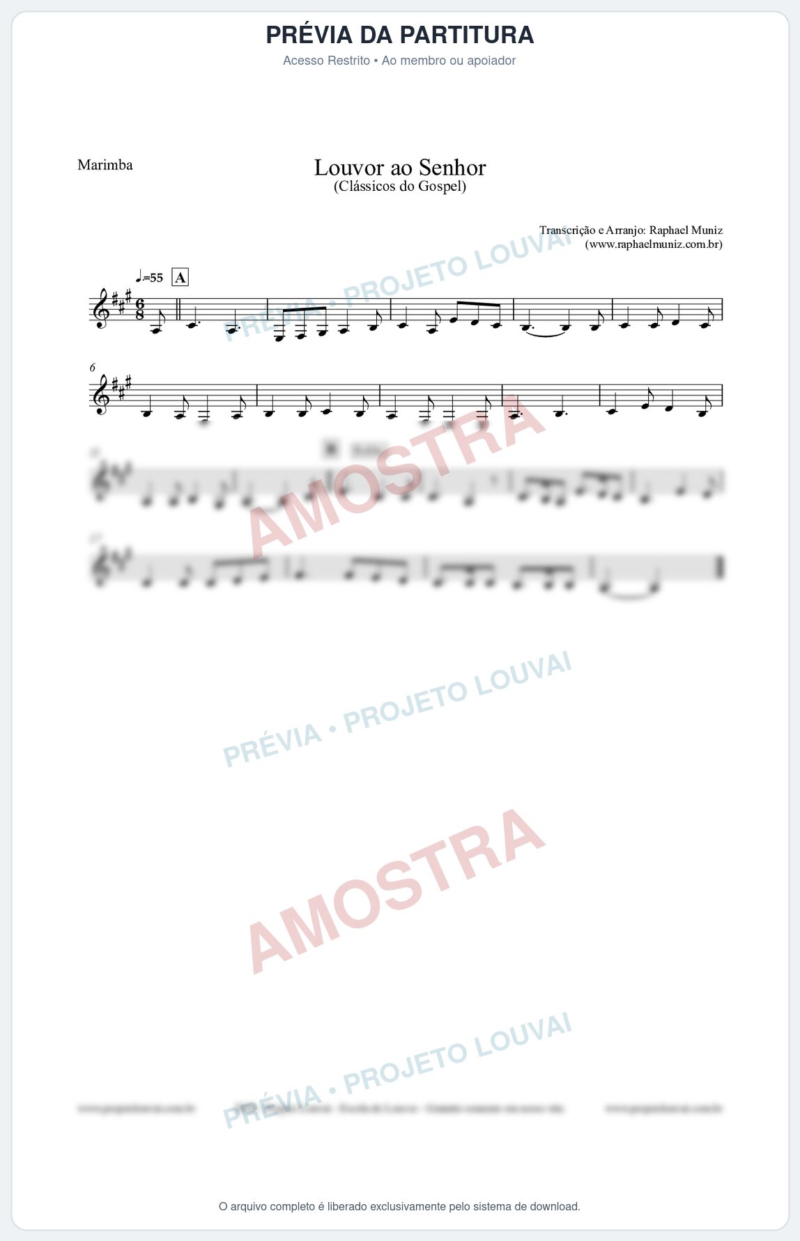 Prévia protegida da primeira página da partitura Partitura para Marimba - Louvor ao Senhor - Cantor Cristão nº3 - Clássicos do Gospel