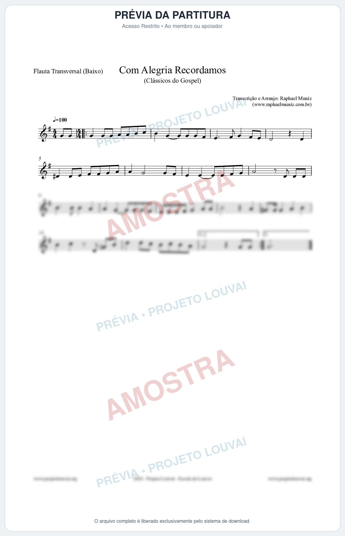 Prévia protegida da primeira página da partitura Partitura para Flauta Transversal (Baixo) - Com Alegria Recordamos - HCC 613 - Clássicos do Gospel
