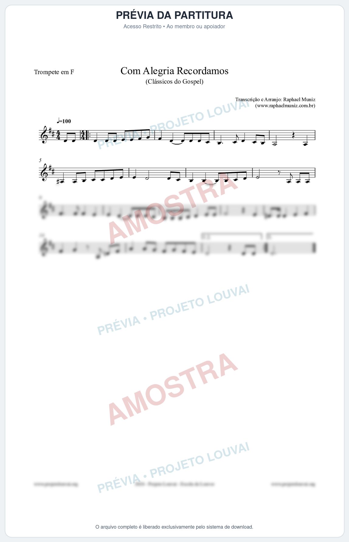 Prévia protegida da primeira página da partitura Partitura para Trompete em F - Com Alegria Recordamos - HCC 613 - Clássicos do Gospel
