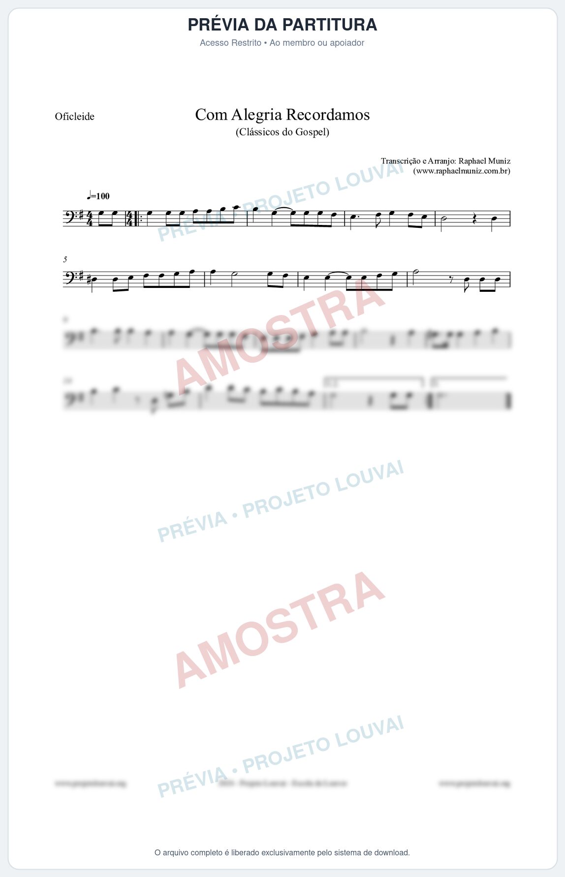 Prévia protegida da primeira página da partitura Partitura para Oficleide - Com Alegria Recordamos - HCC 613 - Clássicos do Gospel