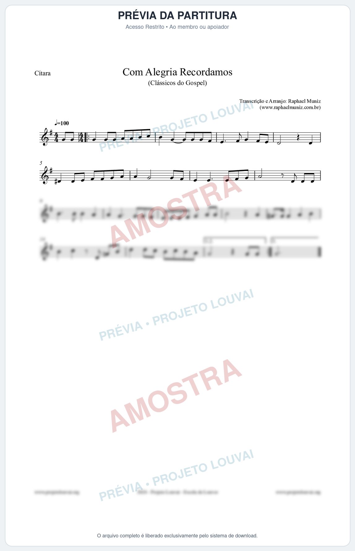 Prévia protegida da primeira página da partitura Partitura para Cítara - Com Alegria Recordamos - HCC 613 - Clássicos do Gospel
