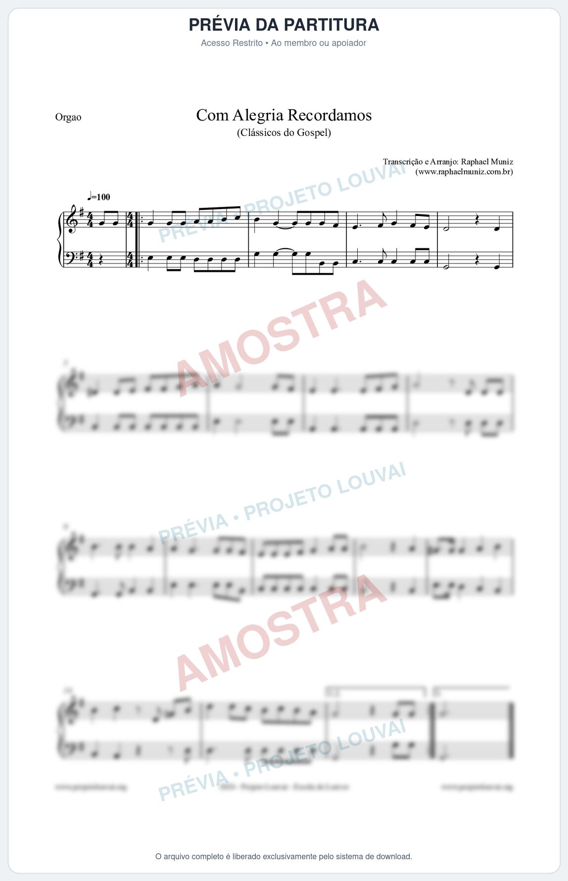 Prévia protegida da primeira página da partitura Partitura para Órgão - Com Alegria Recordamos - HCC 613 - Clássicos do Gospel