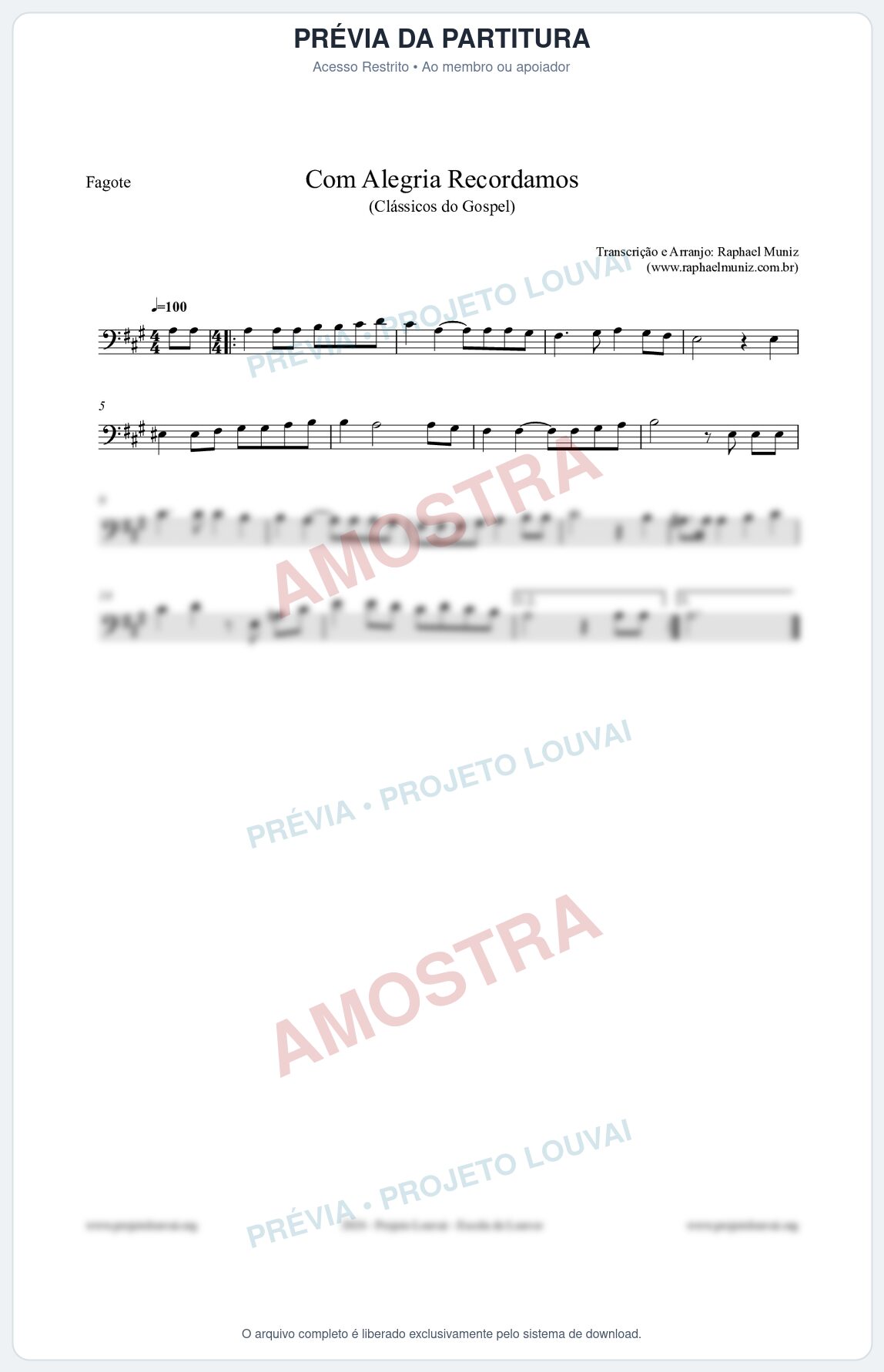 Prévia protegida da primeira página da partitura Partitura para Fagote - Com Alegria Recordamos - HCC 613 - Clássicos do Gospel
