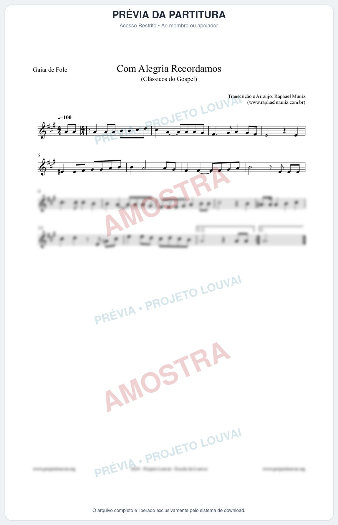 Prévia protegida da primeira página da partitura Partitura para Gaita de Fole - Com Alegria Recordamos - HCC 613 - Clássicos do Gospel