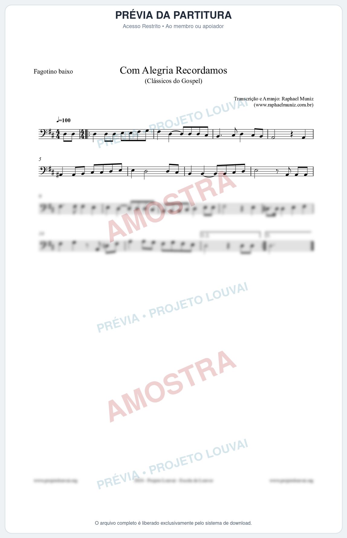 Prévia protegida da primeira página da partitura Partitura para Fagotino baixo - Com Alegria Recordamos - HCC 613 - Clássicos do Gospel
