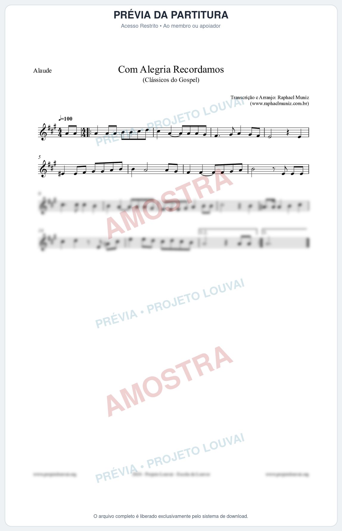 Prévia protegida da primeira página da partitura Partitura para Alaúde - Com Alegria Recordamos - HCC 613 - Clássicos do Gospel