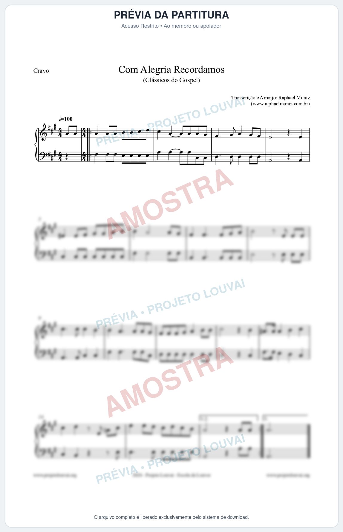 Prévia protegida da primeira página da partitura Partitura para Cravo - Com Alegria Recordamos - HCC 613 - Clássicos do Gospel