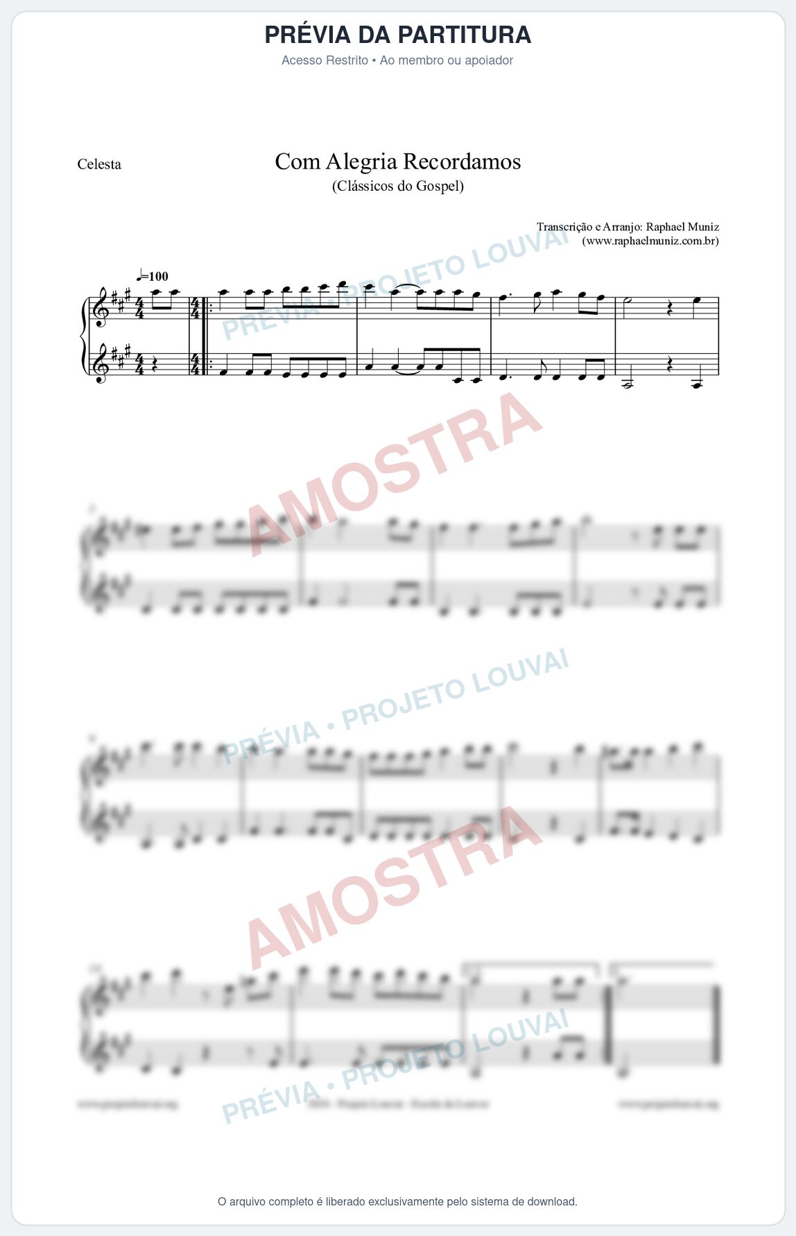 Prévia protegida da primeira página da partitura Partitura para Celesta - Com Alegria Recordamos - HCC 613 - Clássicos do Gospel