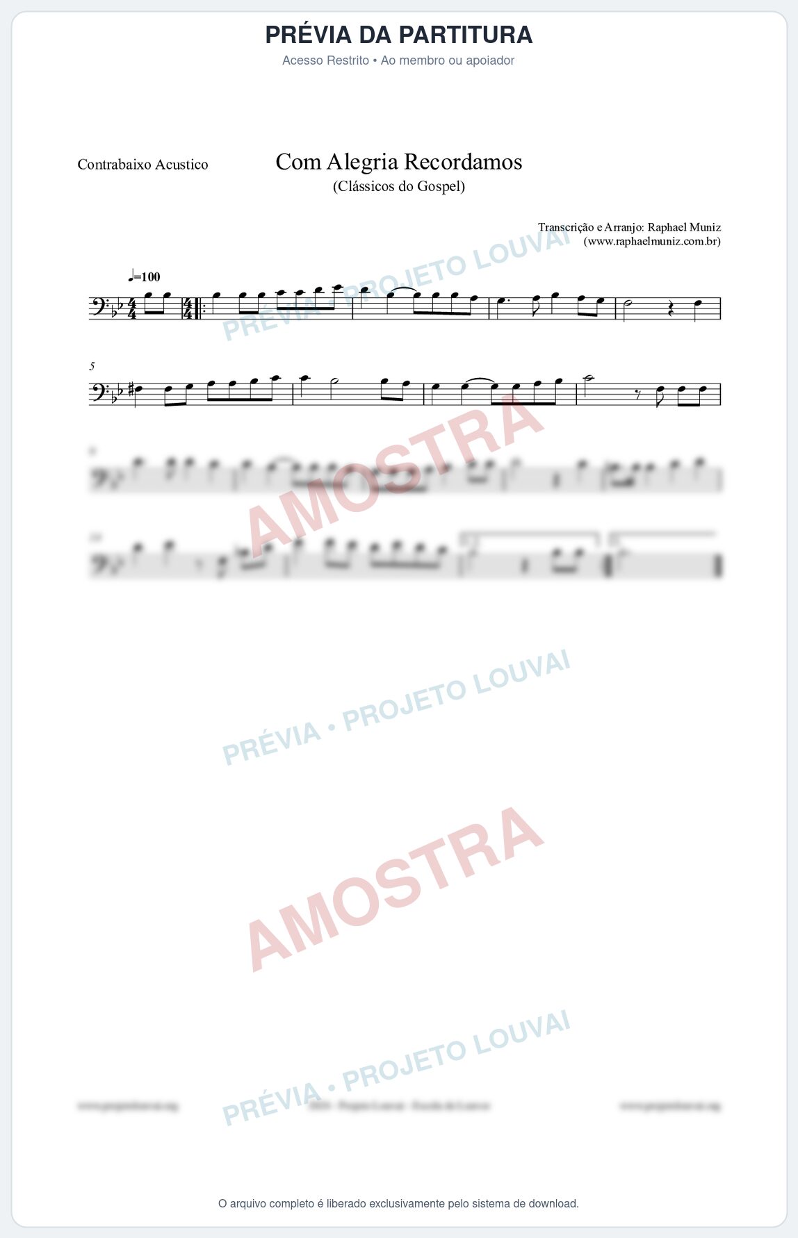 Prévia protegida da primeira página da partitura Partitura para Contrabaixo Acústico - Com Alegria Recordamos - HCC 613 - Clássicos do Gospel