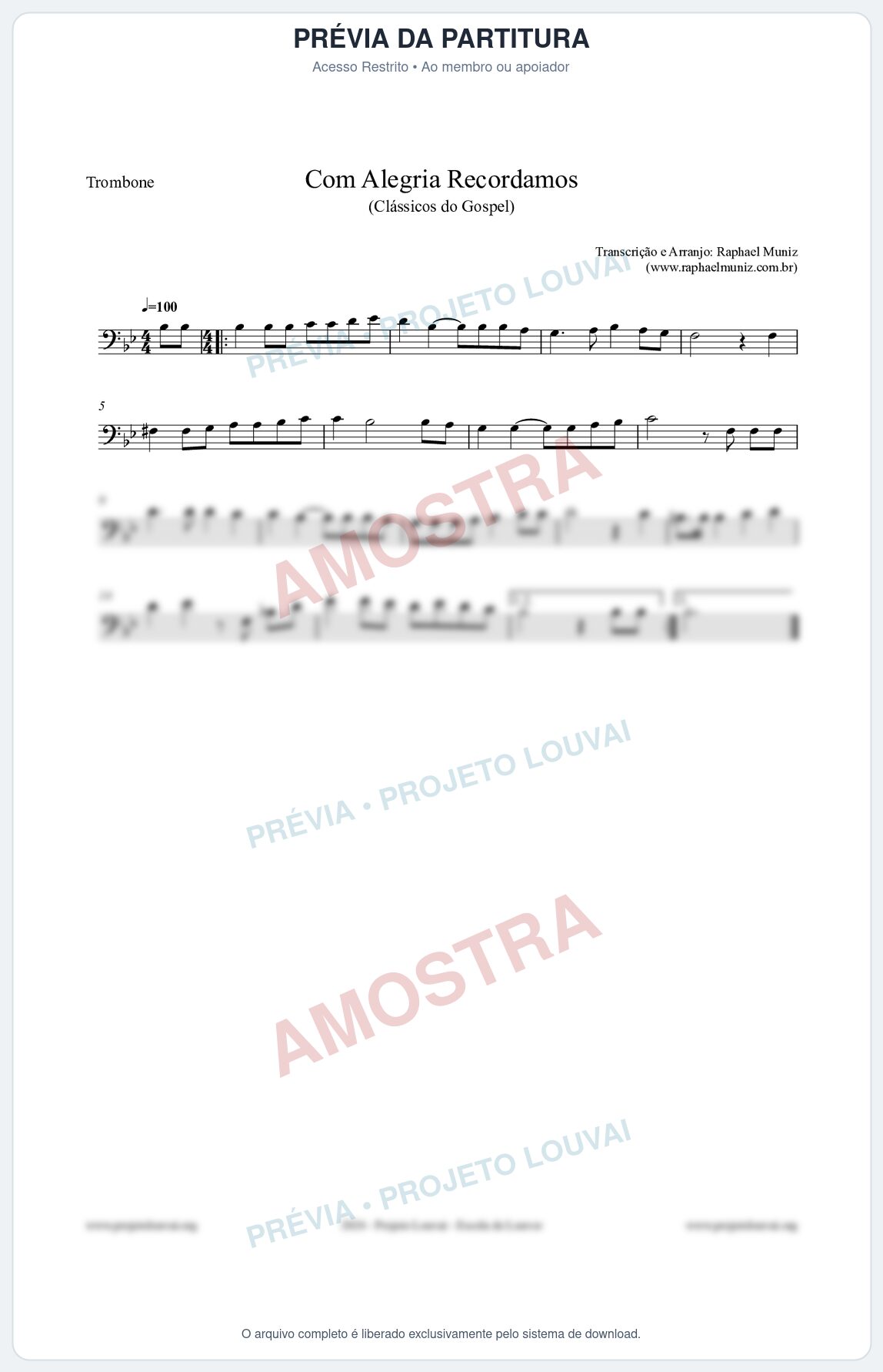 Prévia protegida da primeira página da partitura Partitura para Trombone - Com Alegria Recordamos - HCC 613 - Clássicos do Gospel