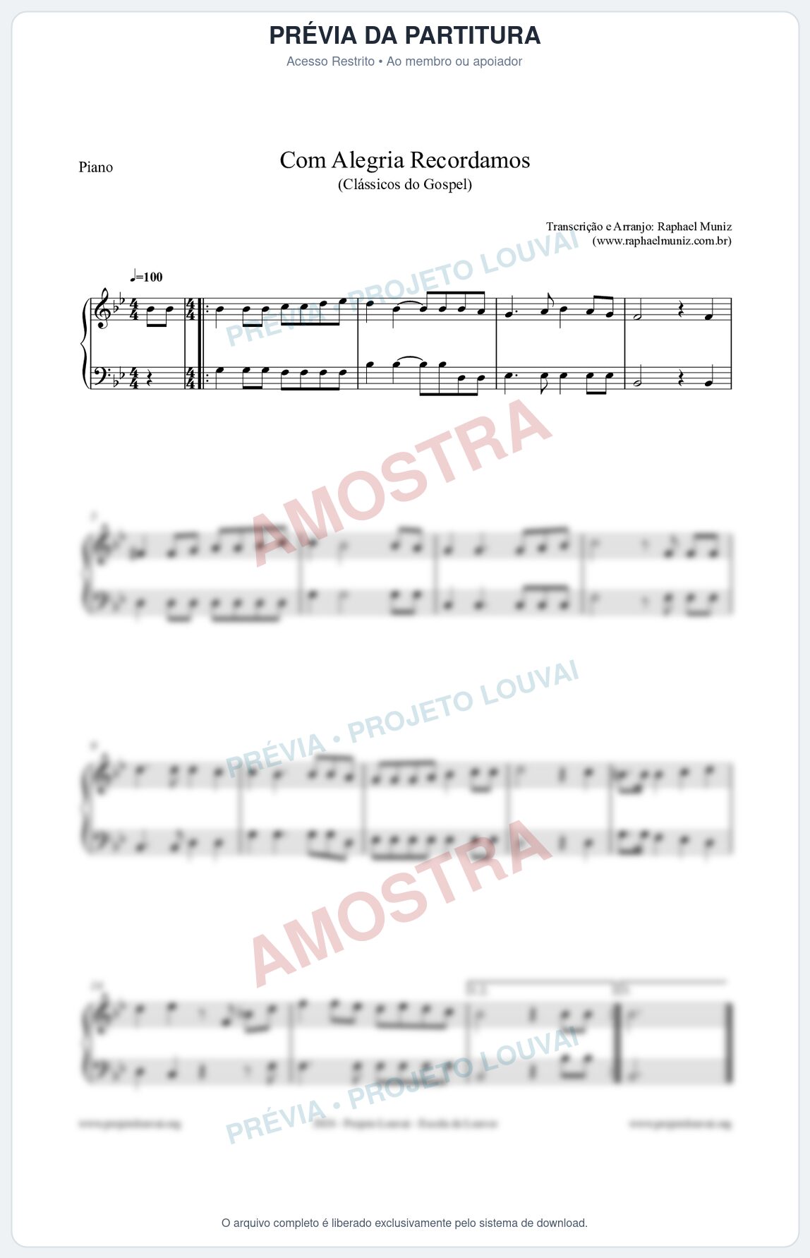Prévia protegida da primeira página da partitura Partitura para Piano - Com Alegria Recordamos - HCC 613 - Clássicos do Gospel
