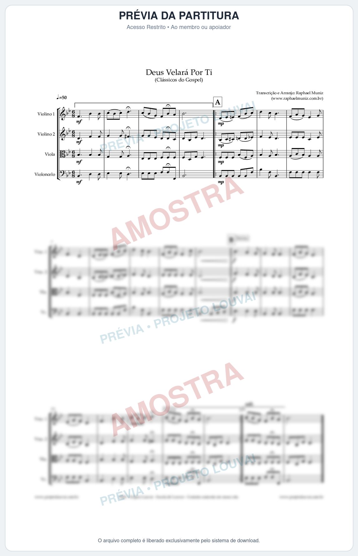Prévia protegida da primeira página da partitura Partitura para Quarteto de Cordas - Deus Velará Por Ti - Harpa Cristã nº4 - Clássicos do Gospel