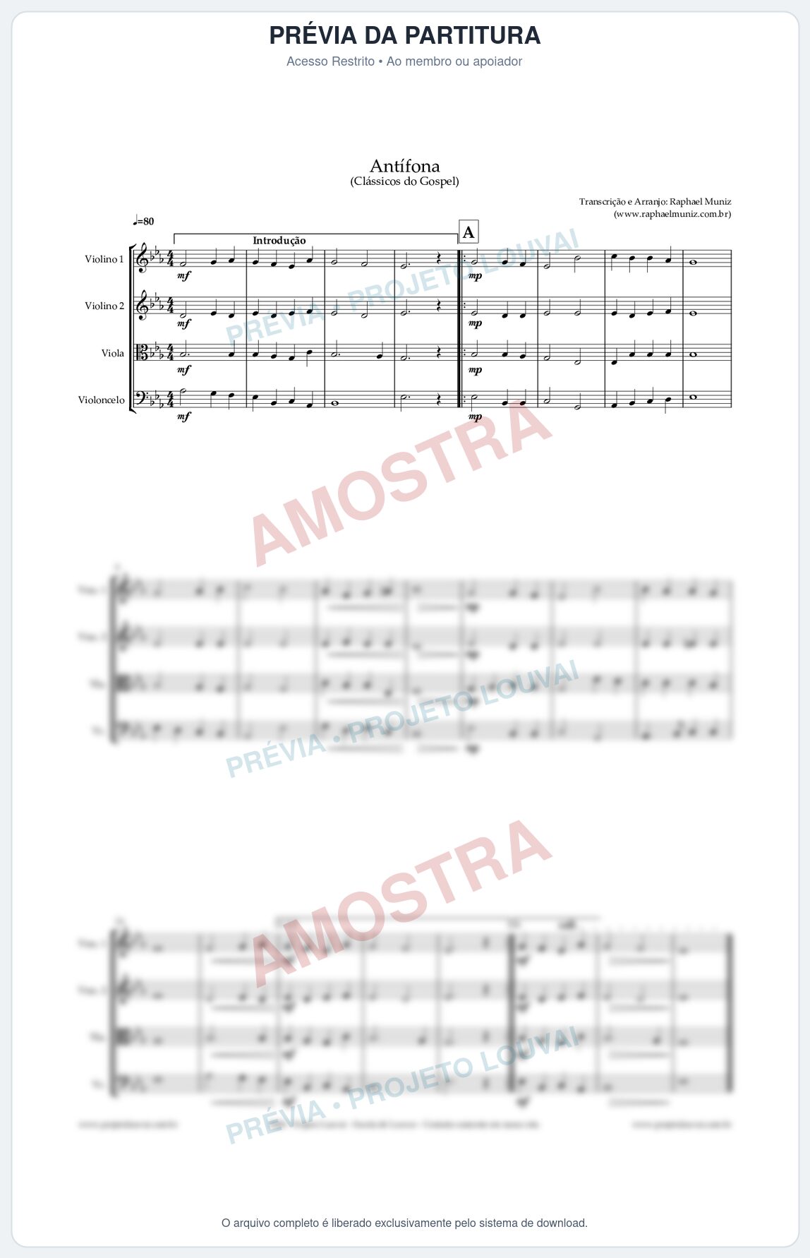 Prévia protegida da primeira página da partitura Partitura para Quarteto de Cordas - Antífona - Cantor Cristão nº1 - Clássicos do Gospel