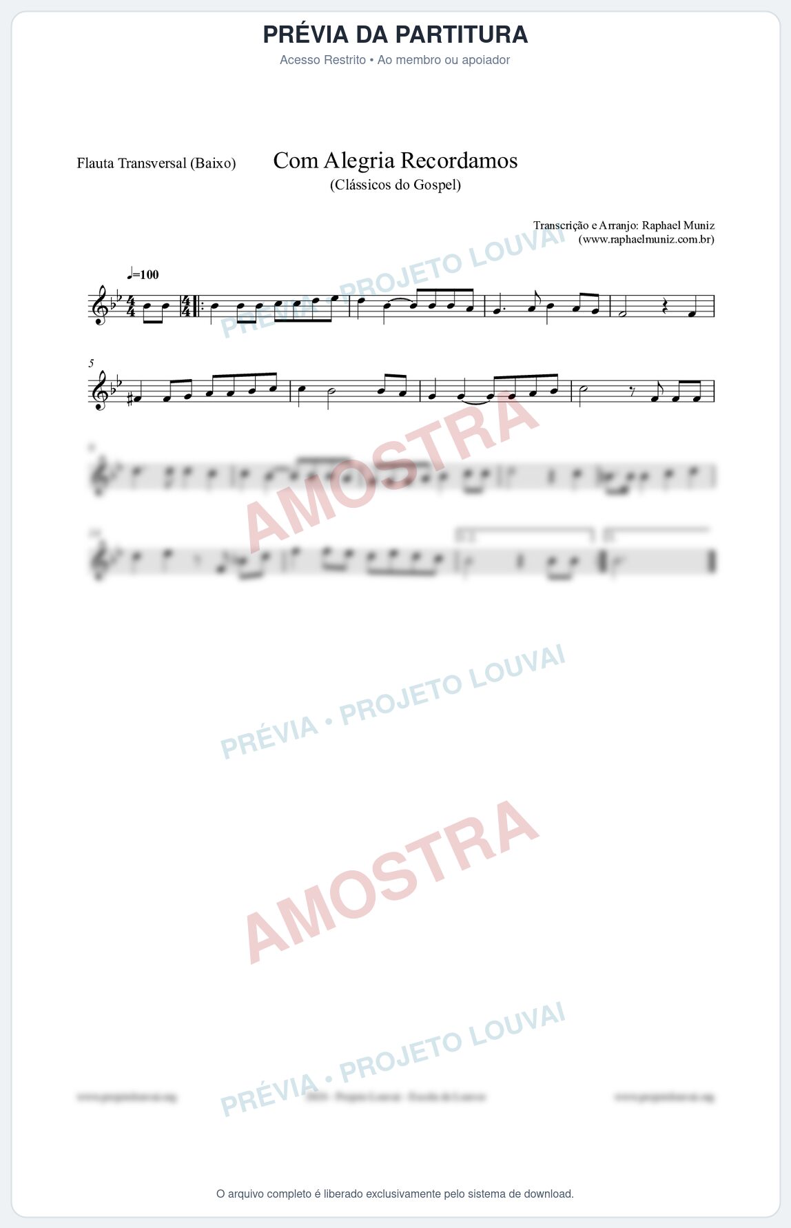 Prévia protegida da primeira página da partitura Partitura para Flauta Transversal (Baixo) - Com Alegria Recordamos - HCC 613 - Clássicos do Gospel